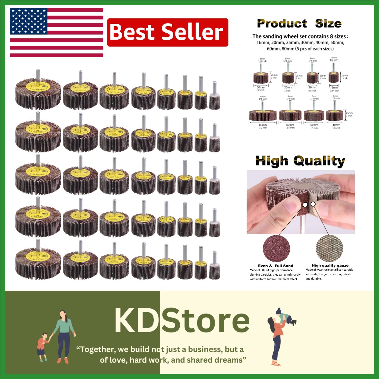Versatile 40 Piece Abrasive Flap Wheel Set for Die Grinders | 80 Grit Efficiency