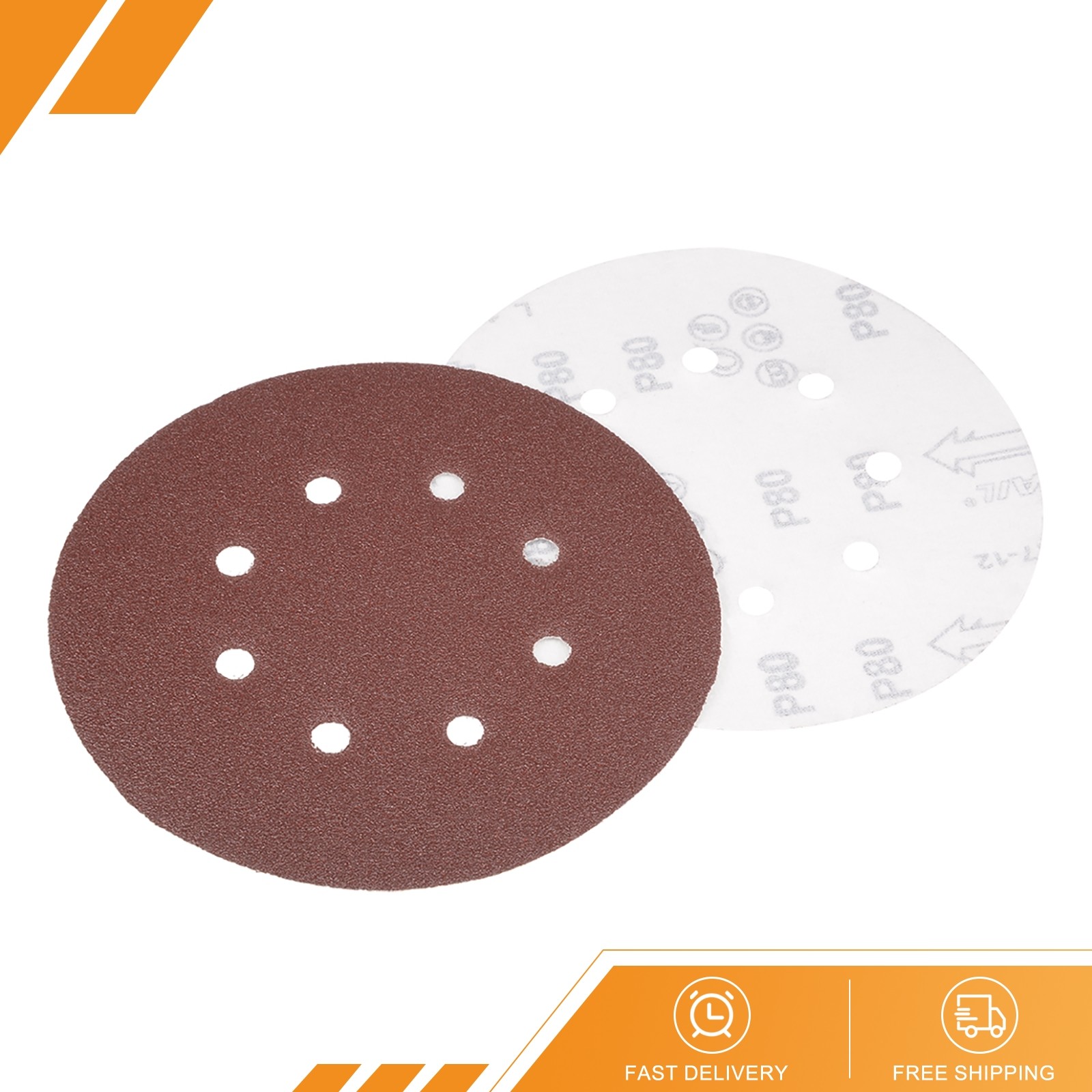 10 Set 7 Inch 8 Hole Hook and Loop Sanding Disc 80 Grit Flocking Sandpaper