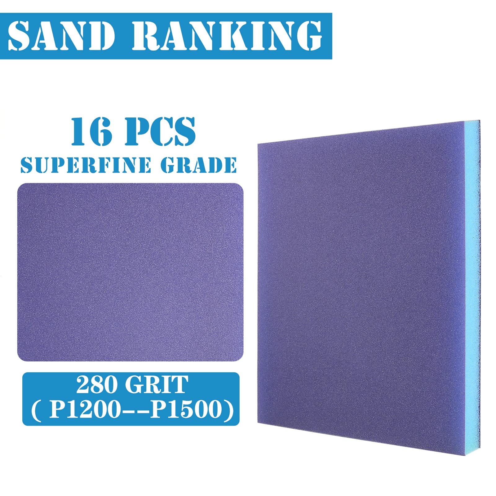 16 PCS 280 Grit Sanding Sponge Blocks Washable Wet Dry Wood Metal Paint Drywall
