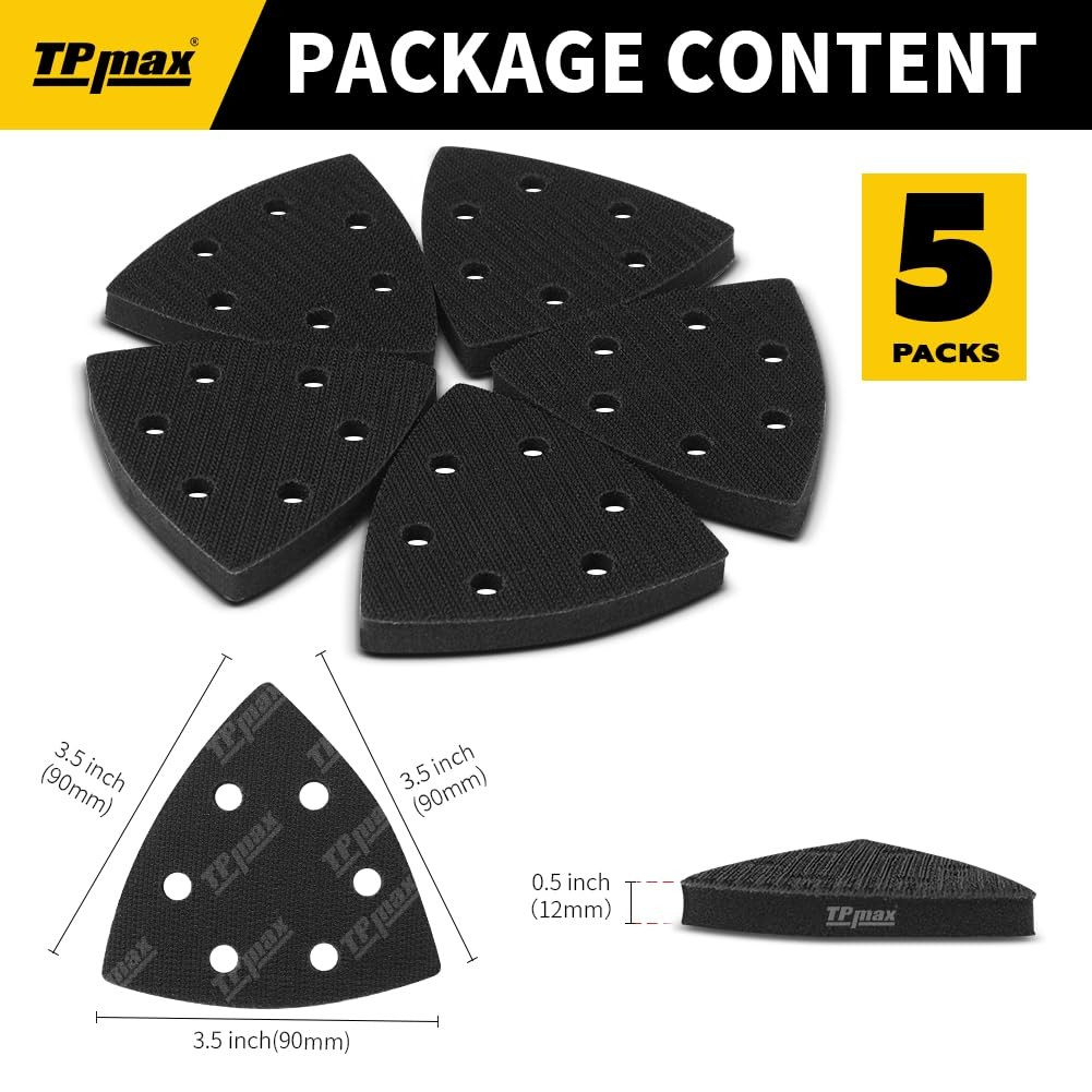 3-1/2″ Triangle Sanding Interface Pads 6-Hole 5Pk – Hook & Loop Sponge Backin…