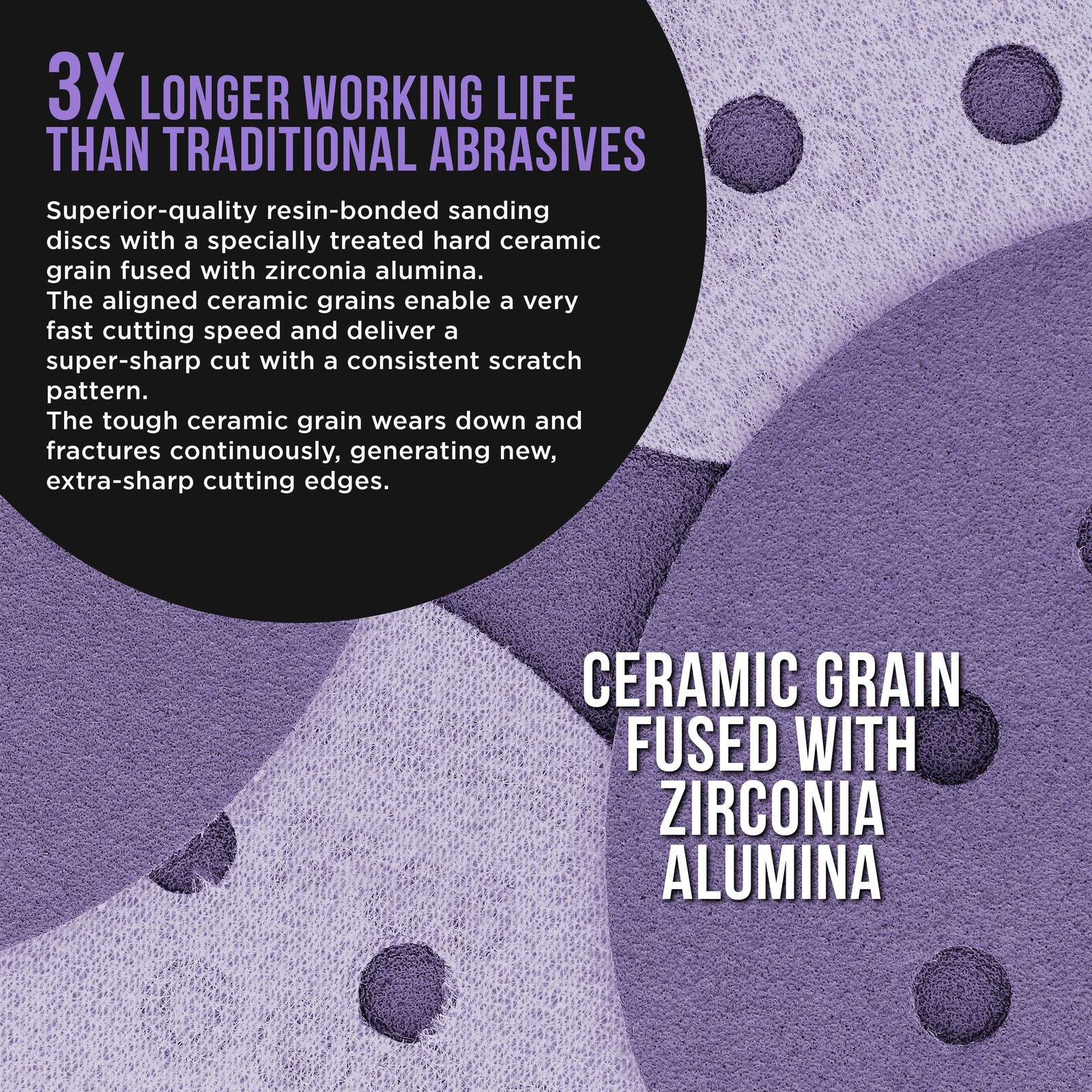 100 Grit 5″ Ceramic Sanding Discs, 8-Hole, Box of 50 – Hook & Loop Sandpaper