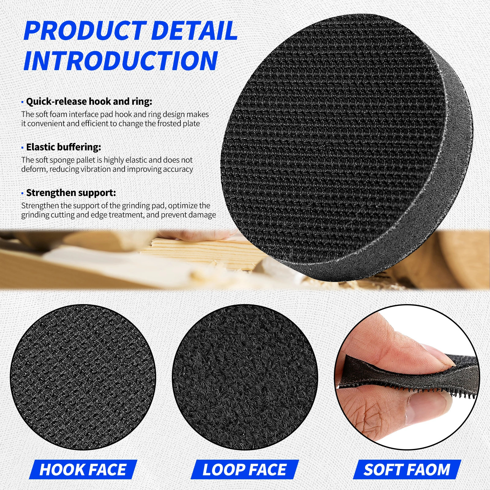 50/75mm Soft Sponge Interface Pad Sanding Pad Hook & Loop Sander Disc 5Pcs