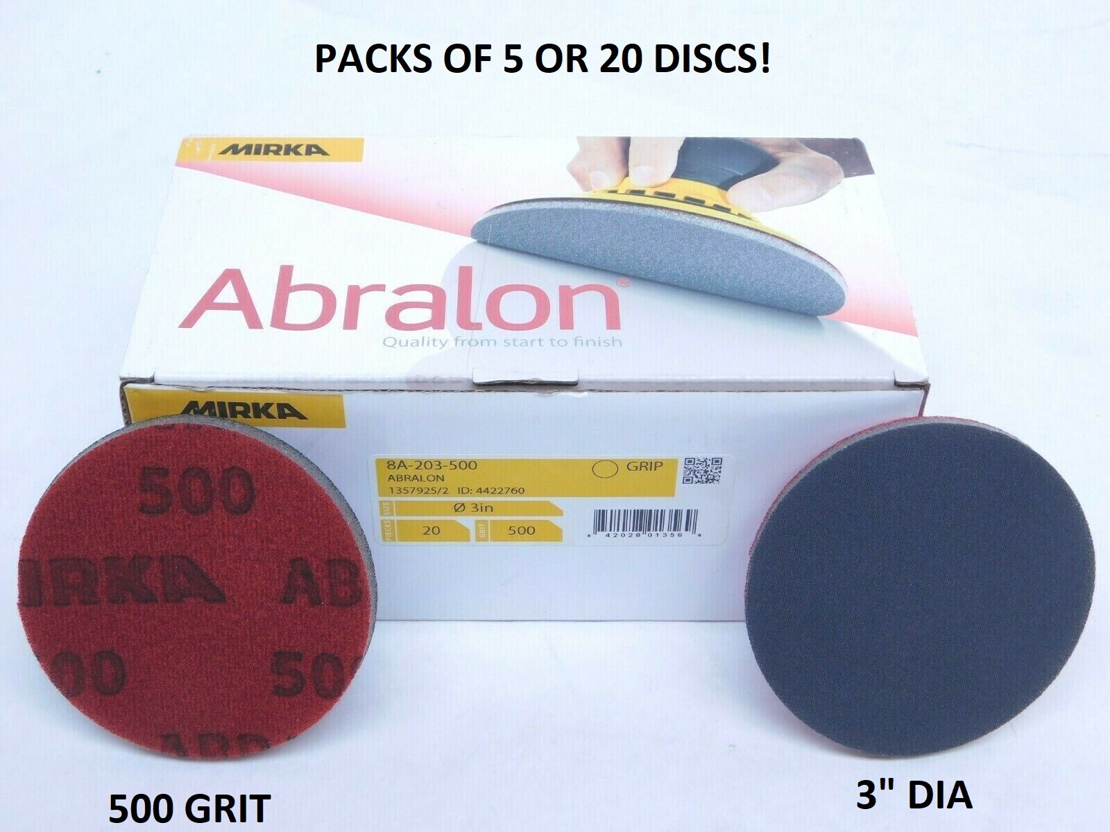 3″ Mirka Abralon 8A-203-500 Sanding Pads 500 Grit Foam Grip Disc Wet/Dry HR