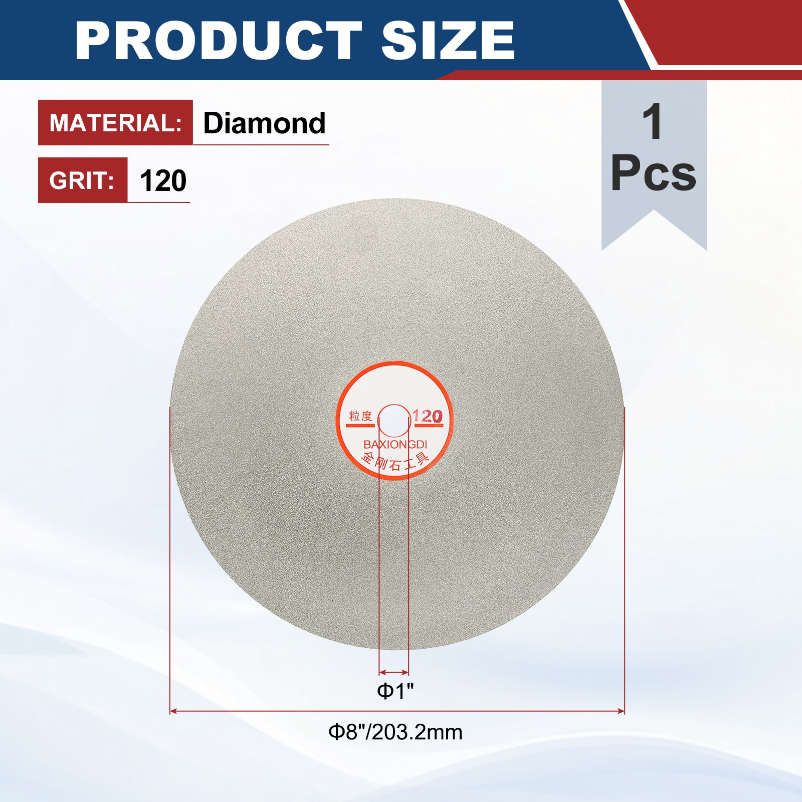 8 Inch x 1″ Arbor Diamond Flat Lap Disc, 120 Grit Diamond Grinding Disc