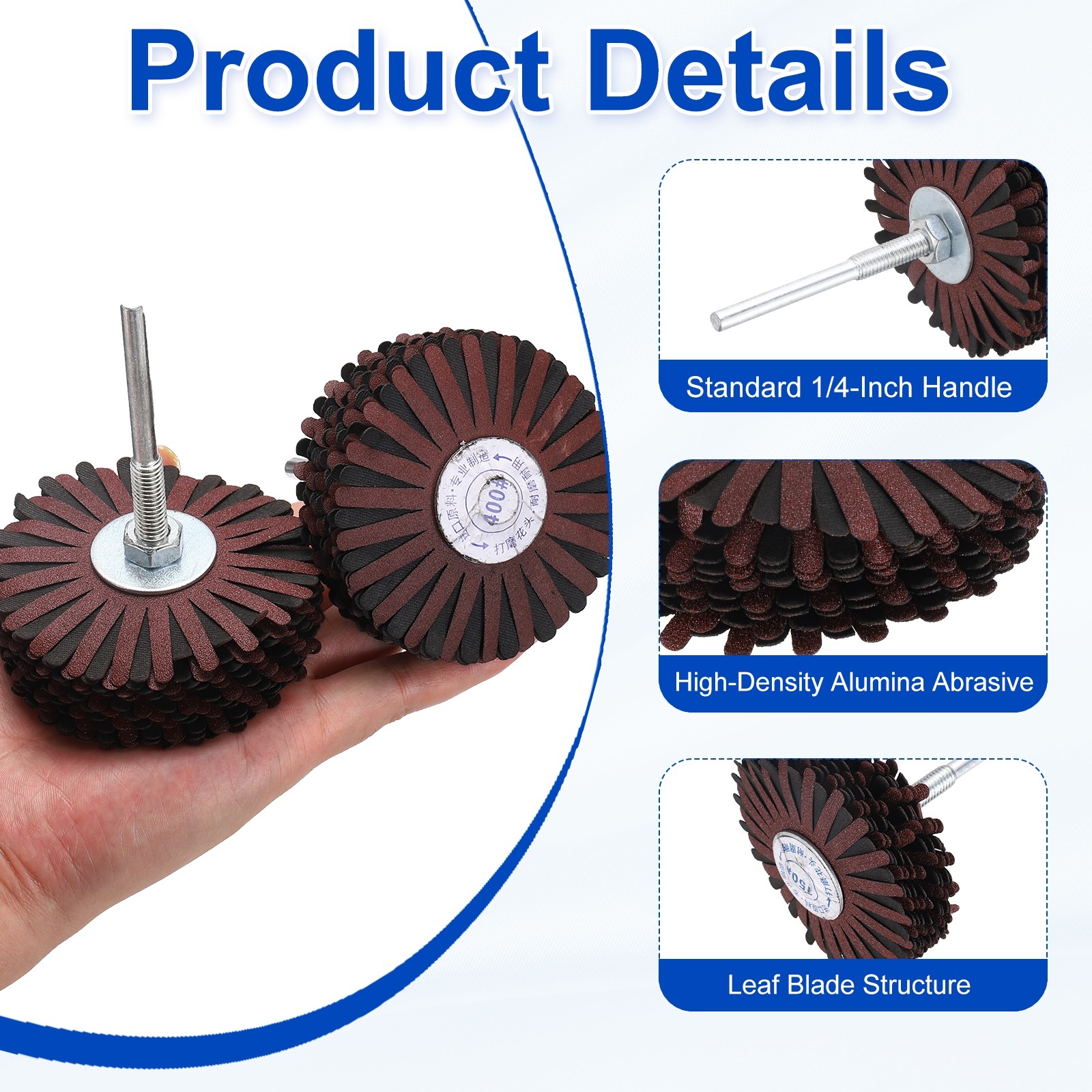 1 Pcs Abrasive Flap Wheel, 3.2″ Dia, 1/4″ Shank, 150 Grit Aluminum Oxide, Red
