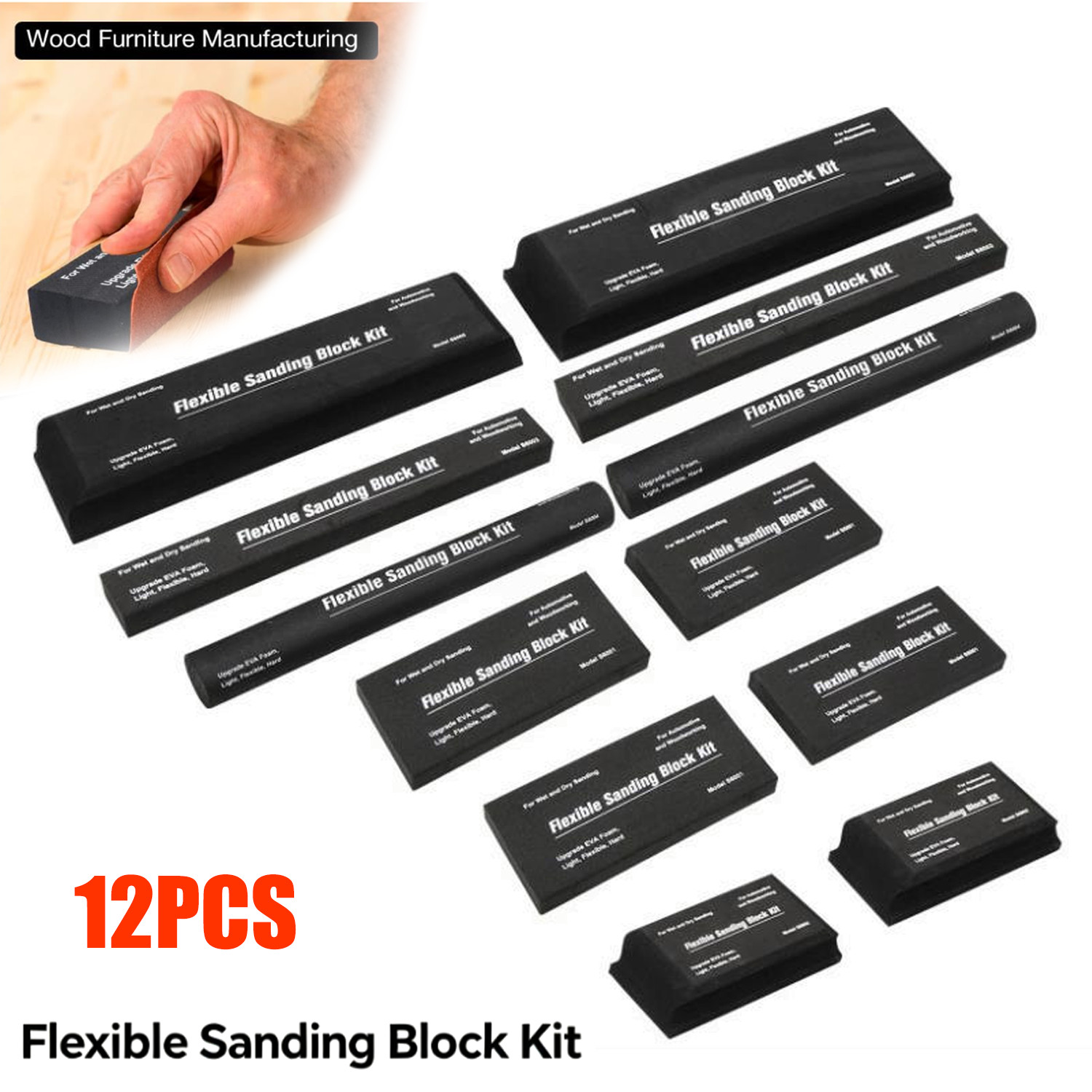12x Sanding Block Kit Flexible EVA Wet Dry Sanding Blocks for Auto Body Woodwork