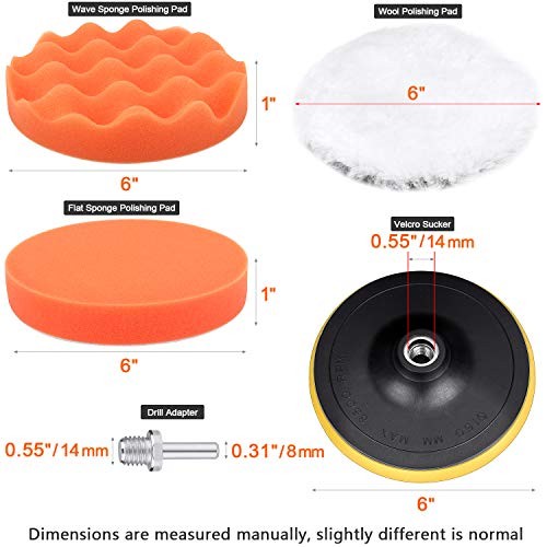 6 Inch Buffing and Polishing Pad Kit 11 PCS with Drill Adapter 6Inch-11PCS