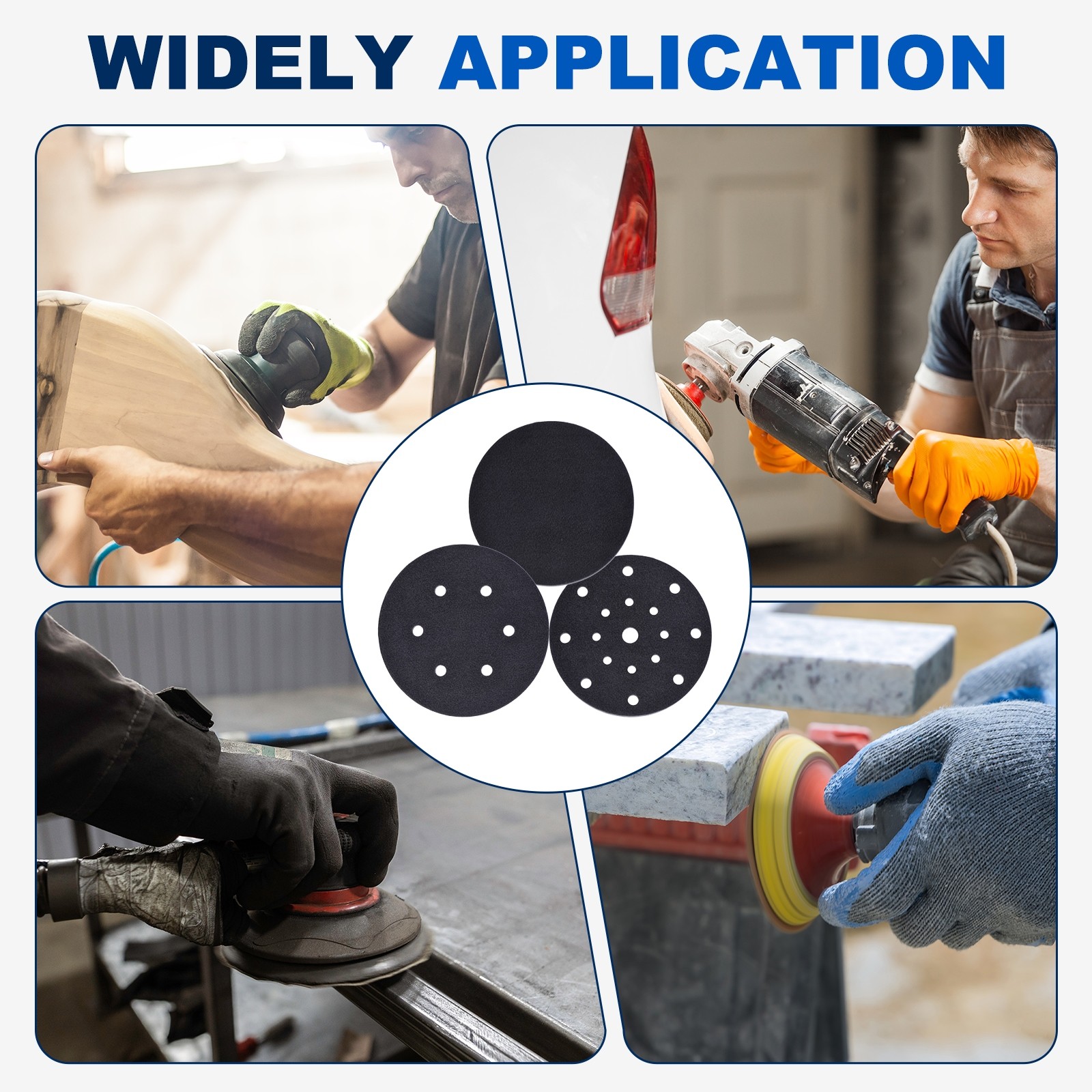 2Pcs 5 Inch 8 Hole Interface Pads for Orbital Sander, Black