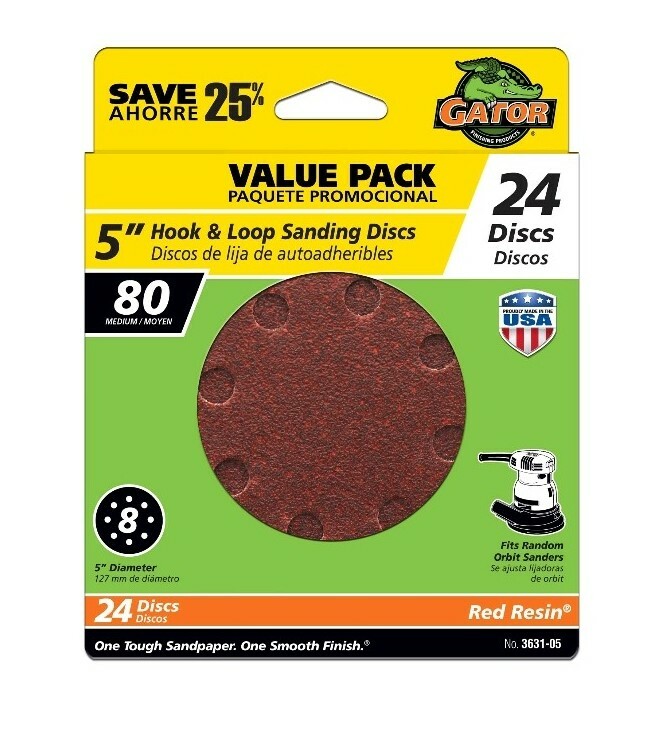 Gator 24-Pack 5-in W x 5-in L 80-Grit Commercial 8-hole Hook And Loop Sanding