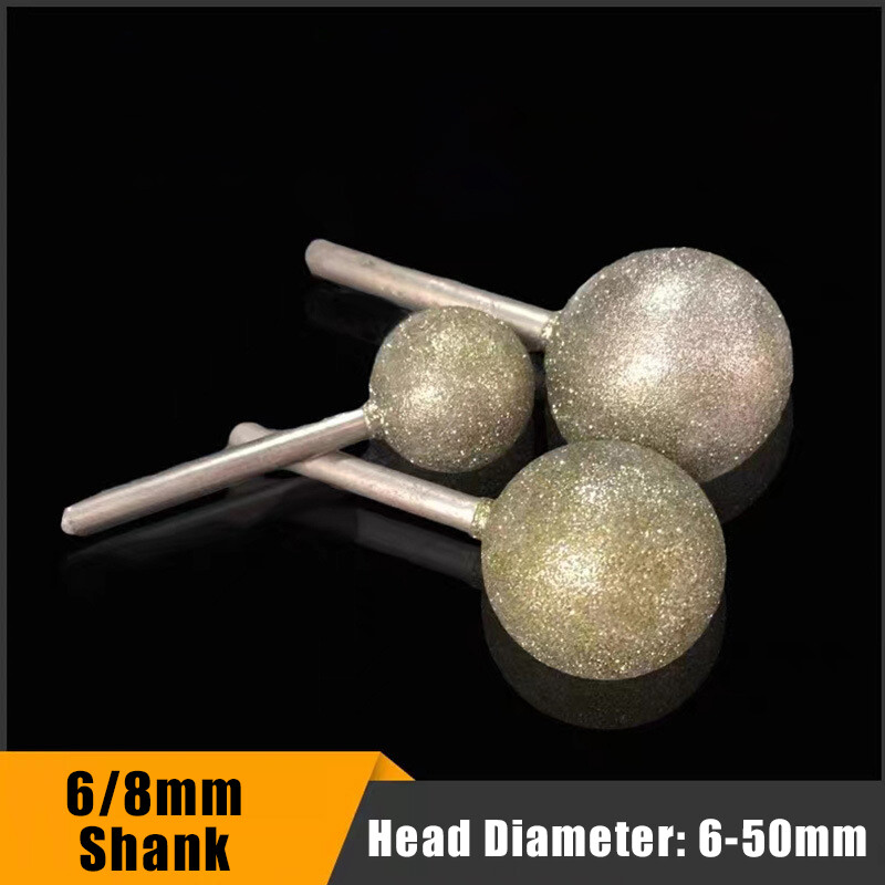 6/8mm Shank Spherical Diamond Grinding Head Burr Drill Bit Jade Carving Tools