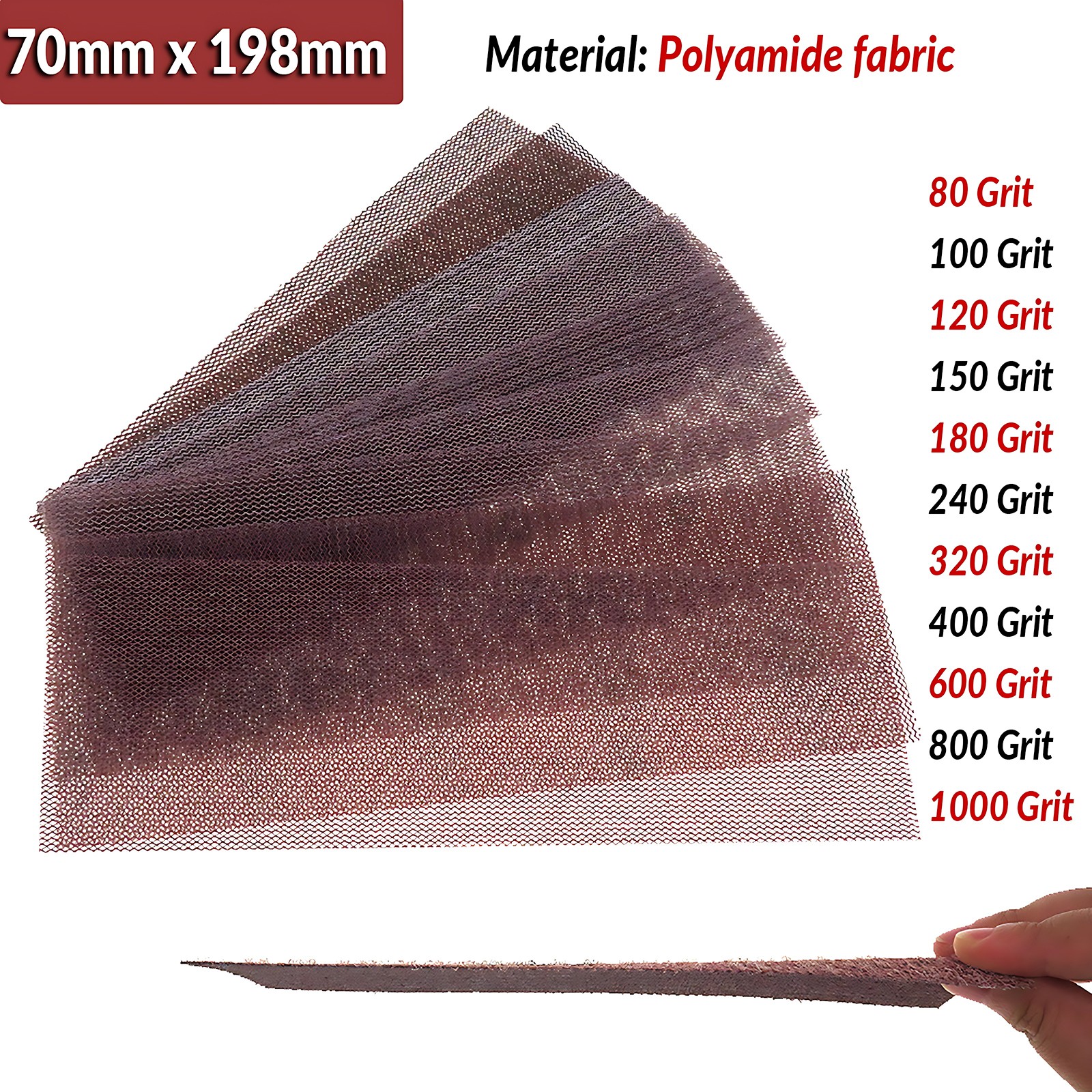 80~1000 Grit Dust-free Mesh Abrasive Sanding Sheet Hook &Loop Sandpaper 70x198mm