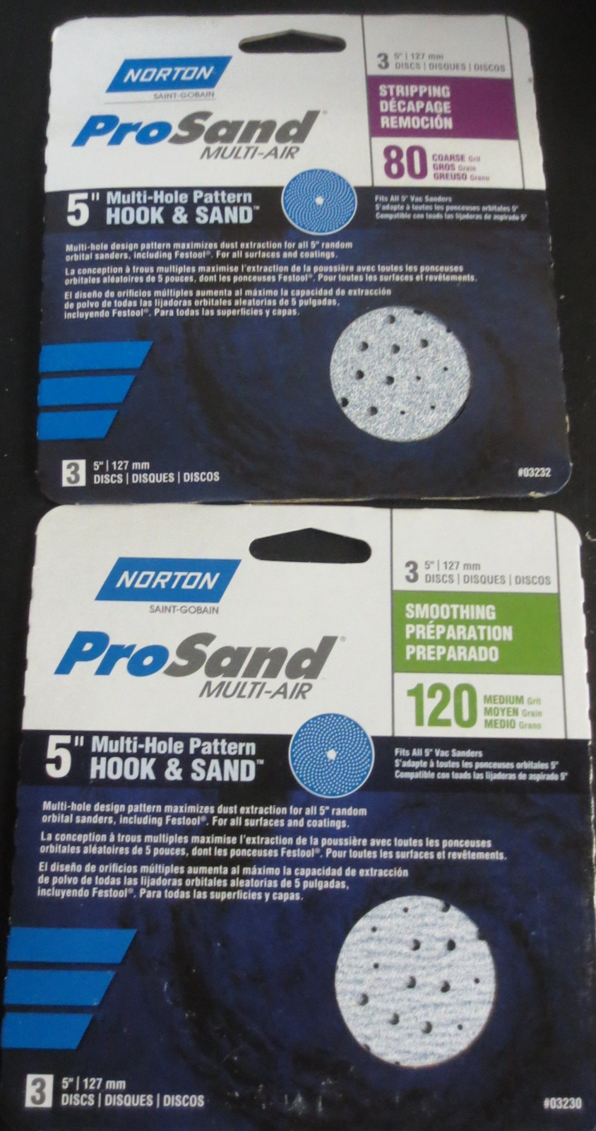 5″ Norton ProSand Multi-Hole Hook & Sand Discs Set – 80 & 120 GRIT – 3 pack
