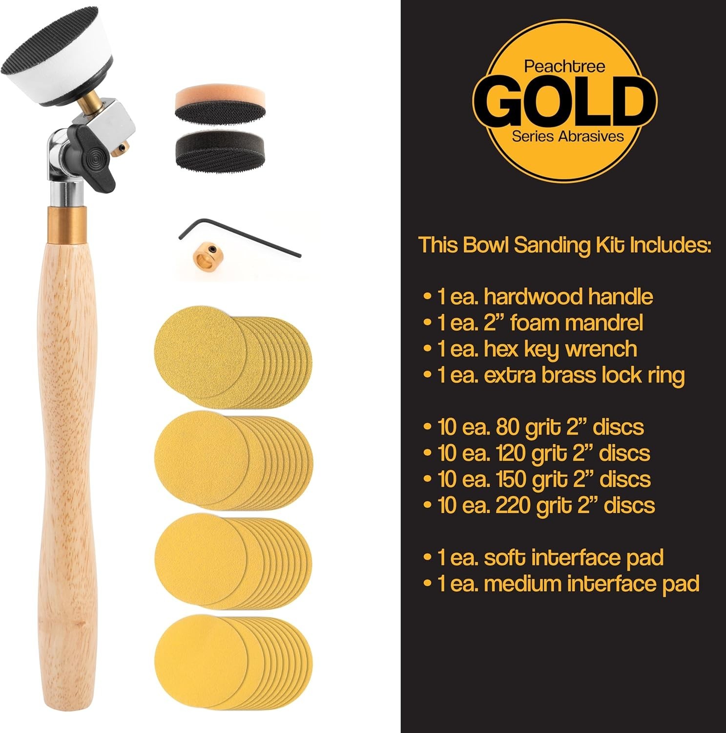 Bowl Sander For Woodturning 44‑Piece Set with 2 inch Sanding Discs Hook And L…