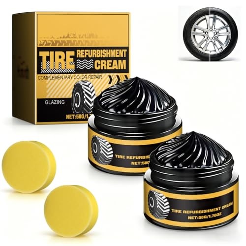 2PCS Car Tire Shine with Sponge, Wheel Shine Tire Polishing Paste, Tire