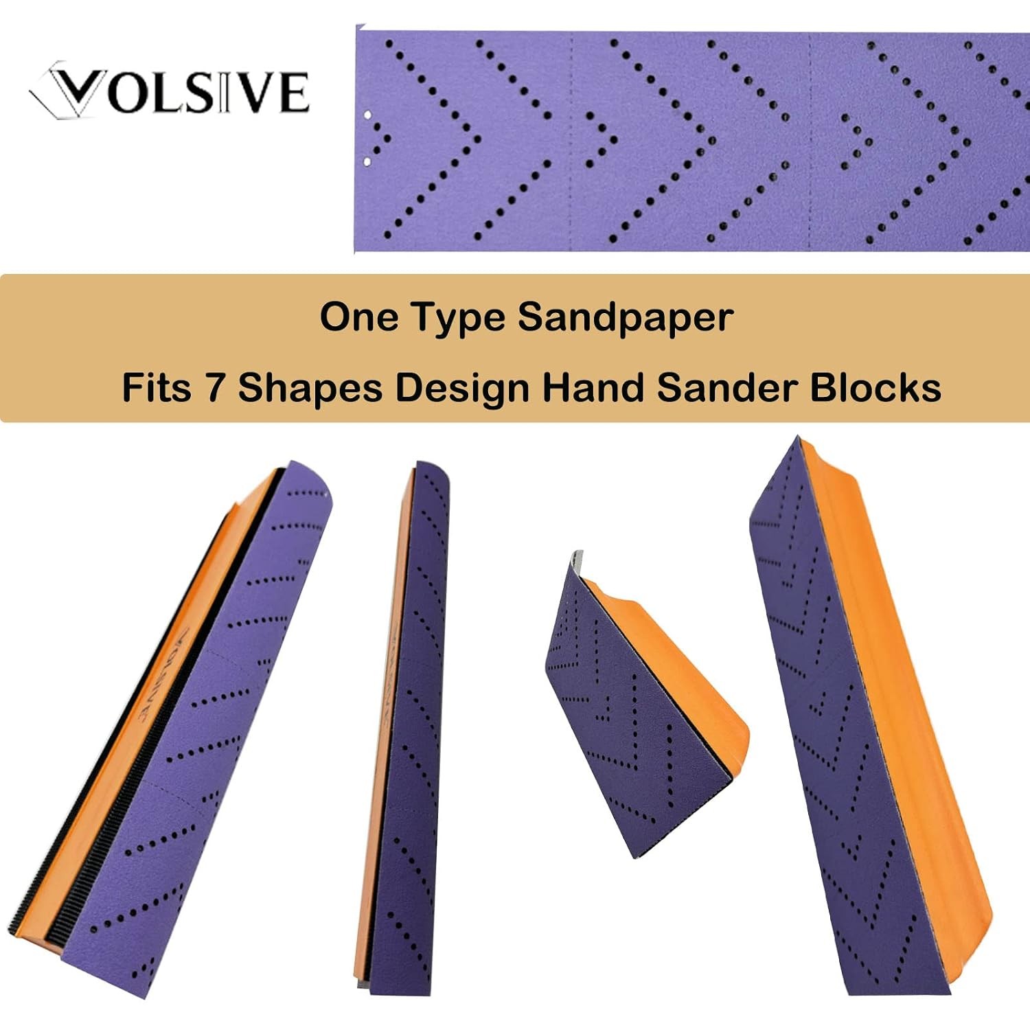 VOLSIVE 7pcs Hand Sanding Block Set, Rectangle Handheld Sanding Pad, Hook and Lo