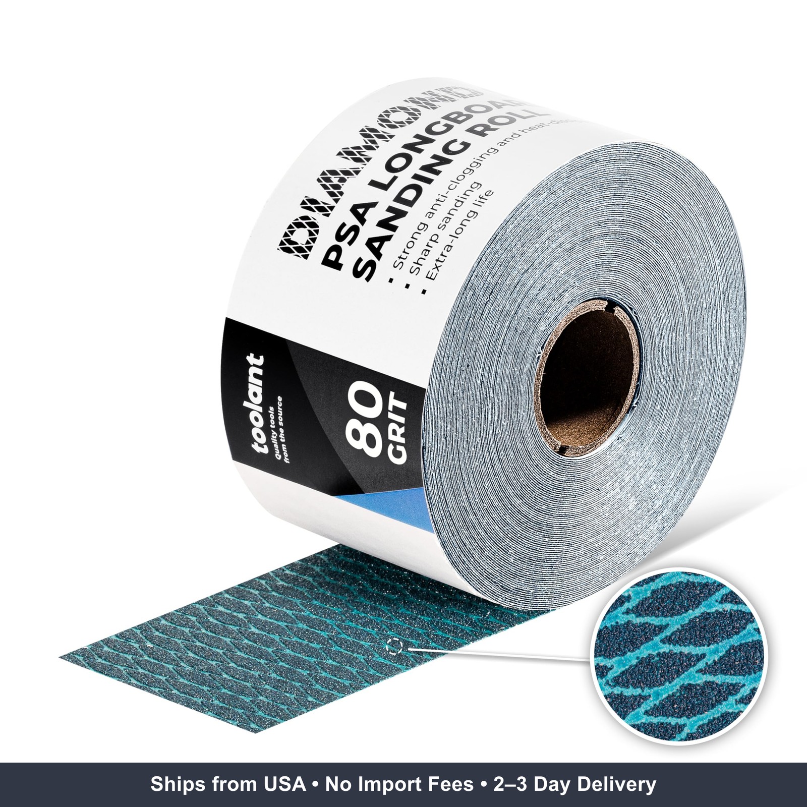 toolant Diamond Shape 80 Grit Sandpaper Roll, 2-3/4″ Wide 10 Yard Longboard Self