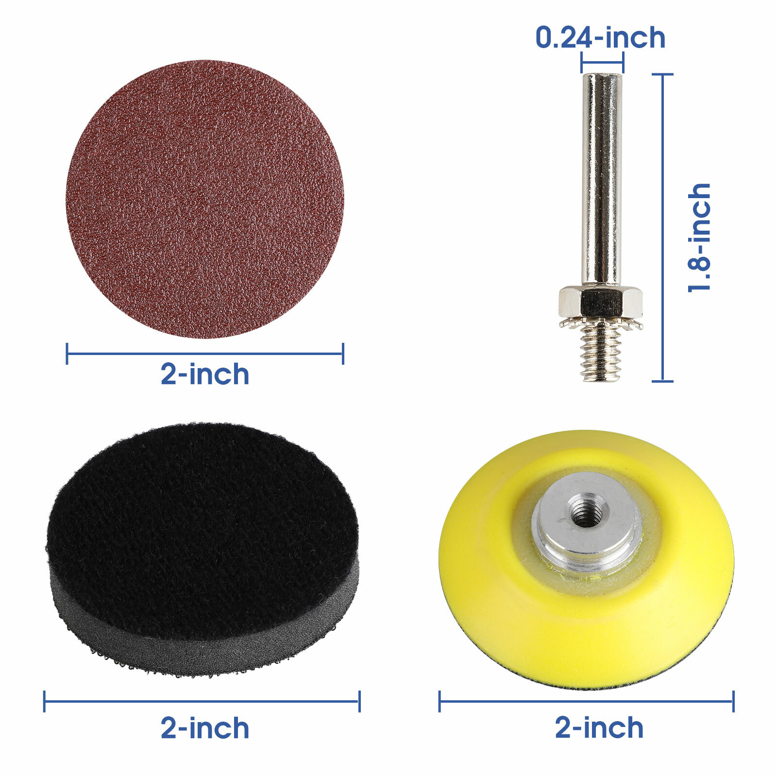 100PCS 2″ Sanding Disc Sand Paper Hook Loop Sander+Backer Pad+M6 Drill Adapter
