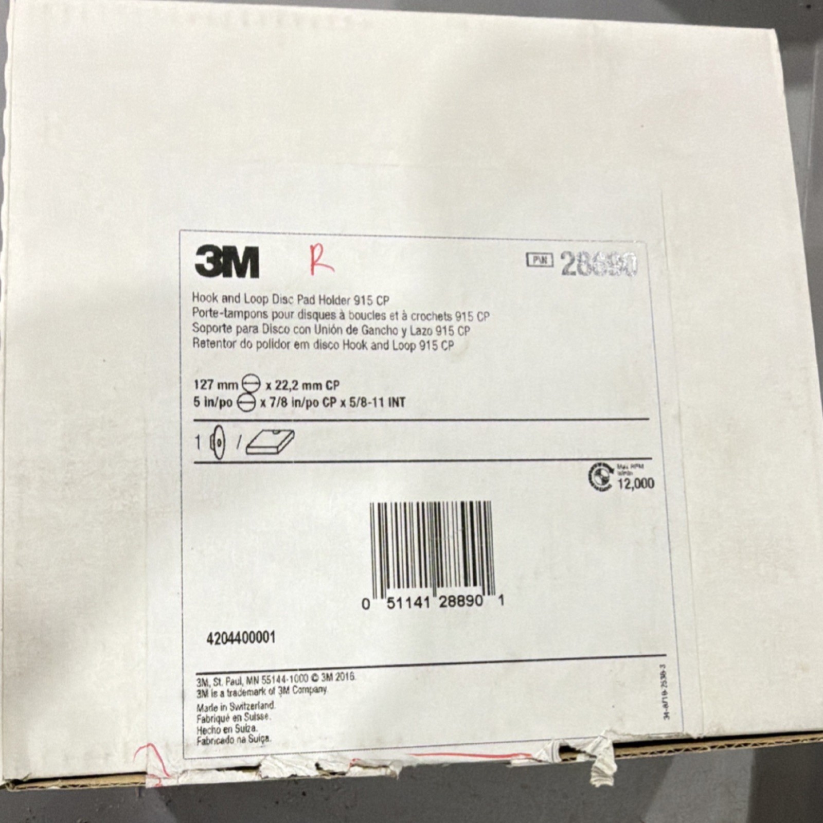 3M Hook and Loop Disc Pad Holder 915 CP Black 127mm 5/8-11 INT MPN 28650 Qty 1