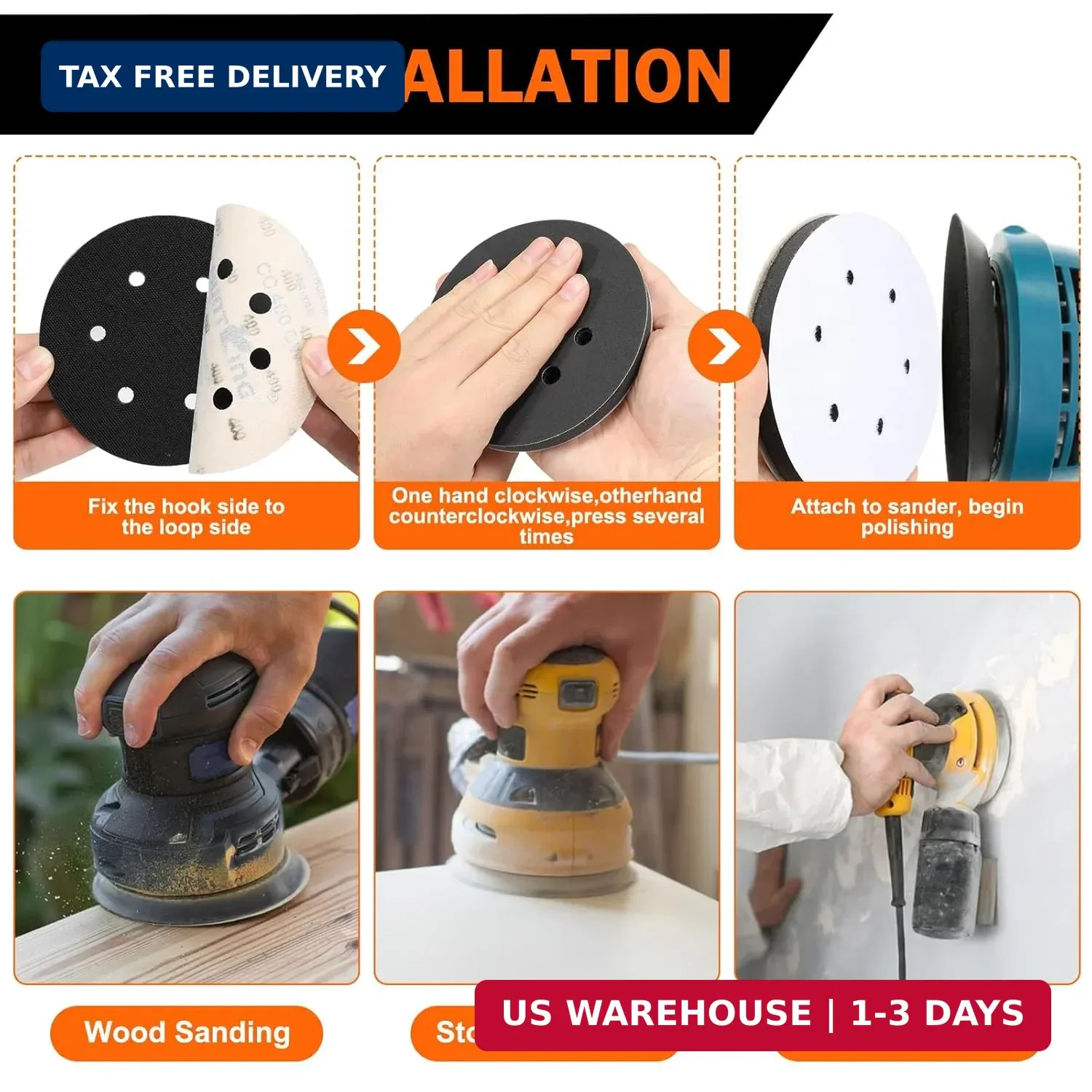 2 Pack 6 Inch 6 Holes Interface pad,Orbital Sander Foam Pad，6″ Foam Sanding Pads