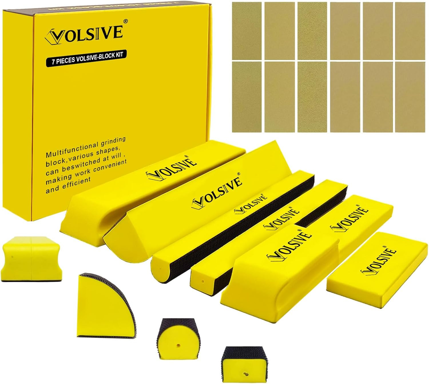 Hand Sanding Block Set of 7, Rectangle Sanding Blocks Auto Body with 20Pcs Hook