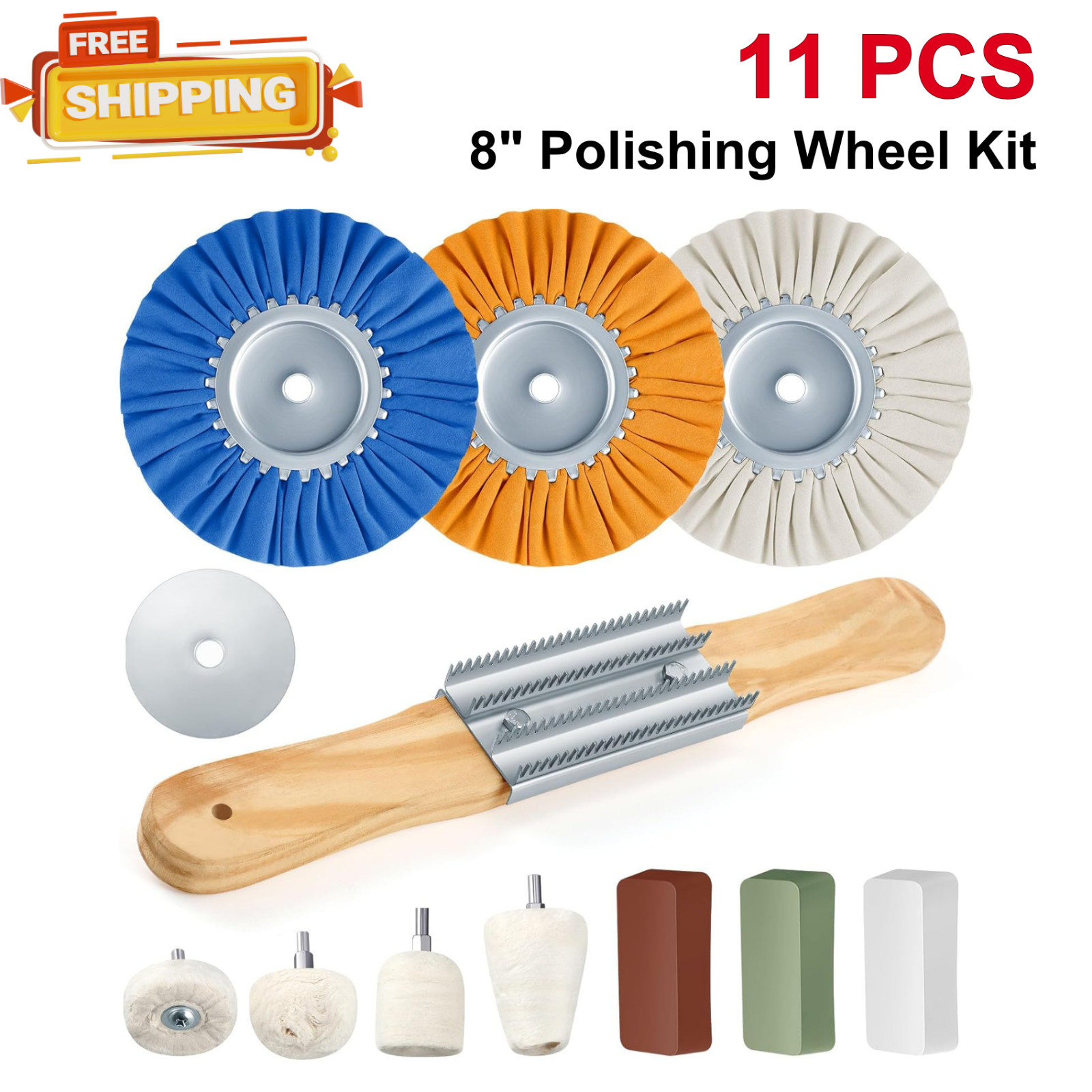 12 Pcs 8″ Airway Buffing Wheel Aluminum Wheel Polishing Kit In Diameter 5/8 Inch