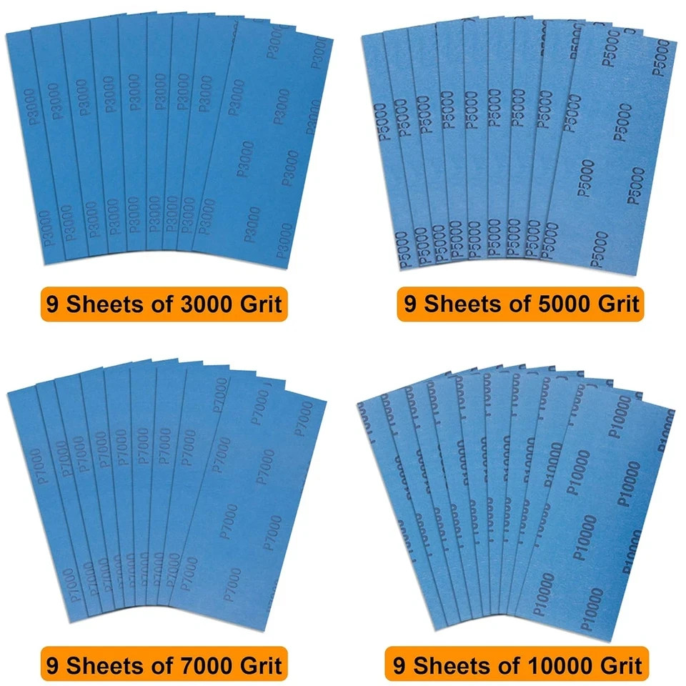 36 Pieces Wet and Dry Sandpaper Assortment, 3000-10000 Grit, 9 X 3.6 Inch