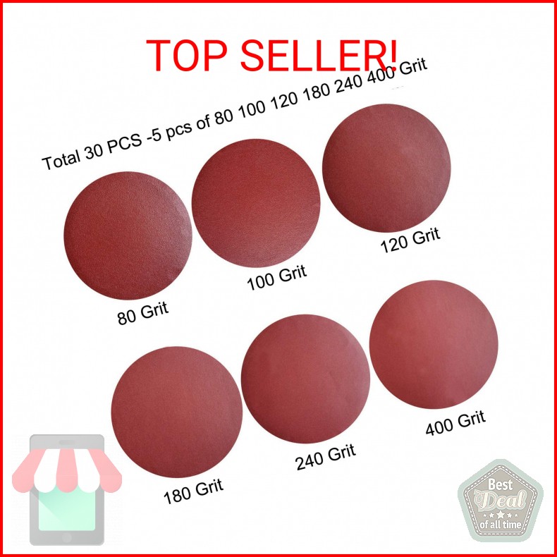 30 PCS 9 Inch PSA Sanding Discs Set- 80, 100, 120, 180, 240, 400 Grit -9″ Self A