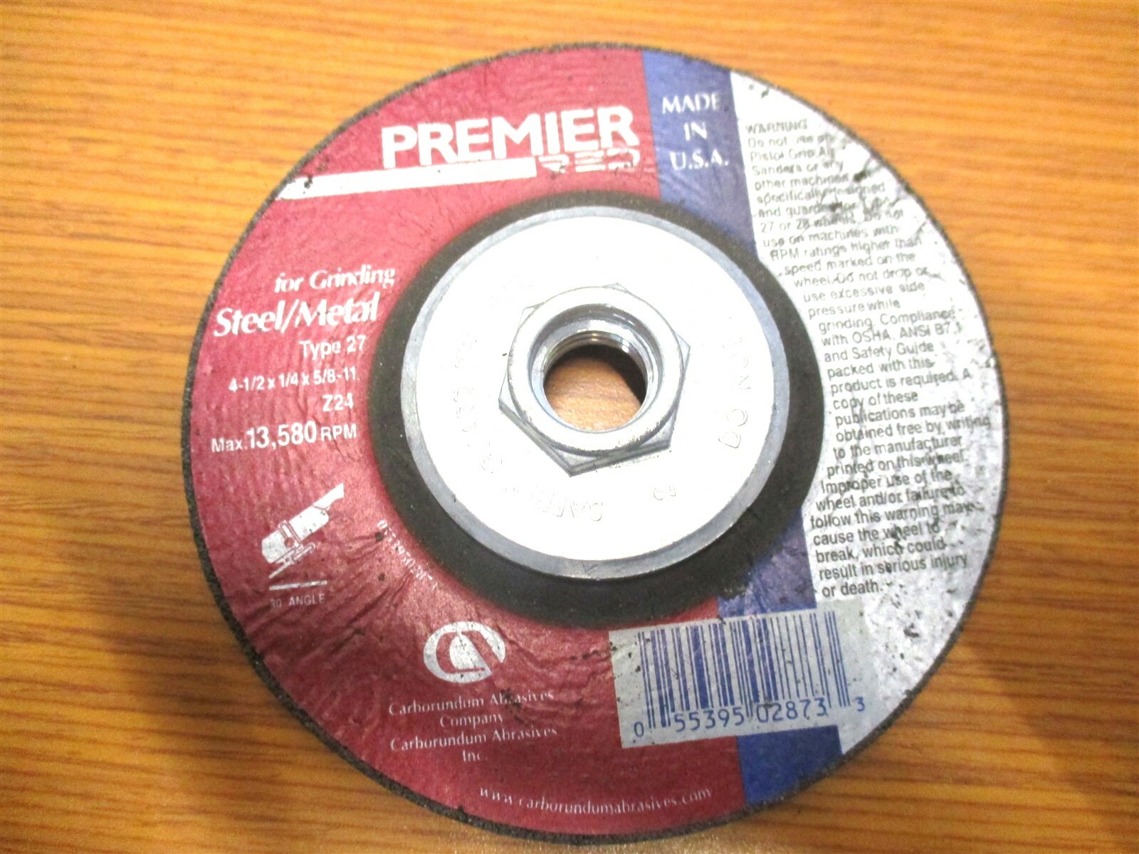 Premier 4-1/2 x 1/4 x 5/8-11 T27 13580 RPM 24 Grit Zirconia Grinding Wheel 5 QTY