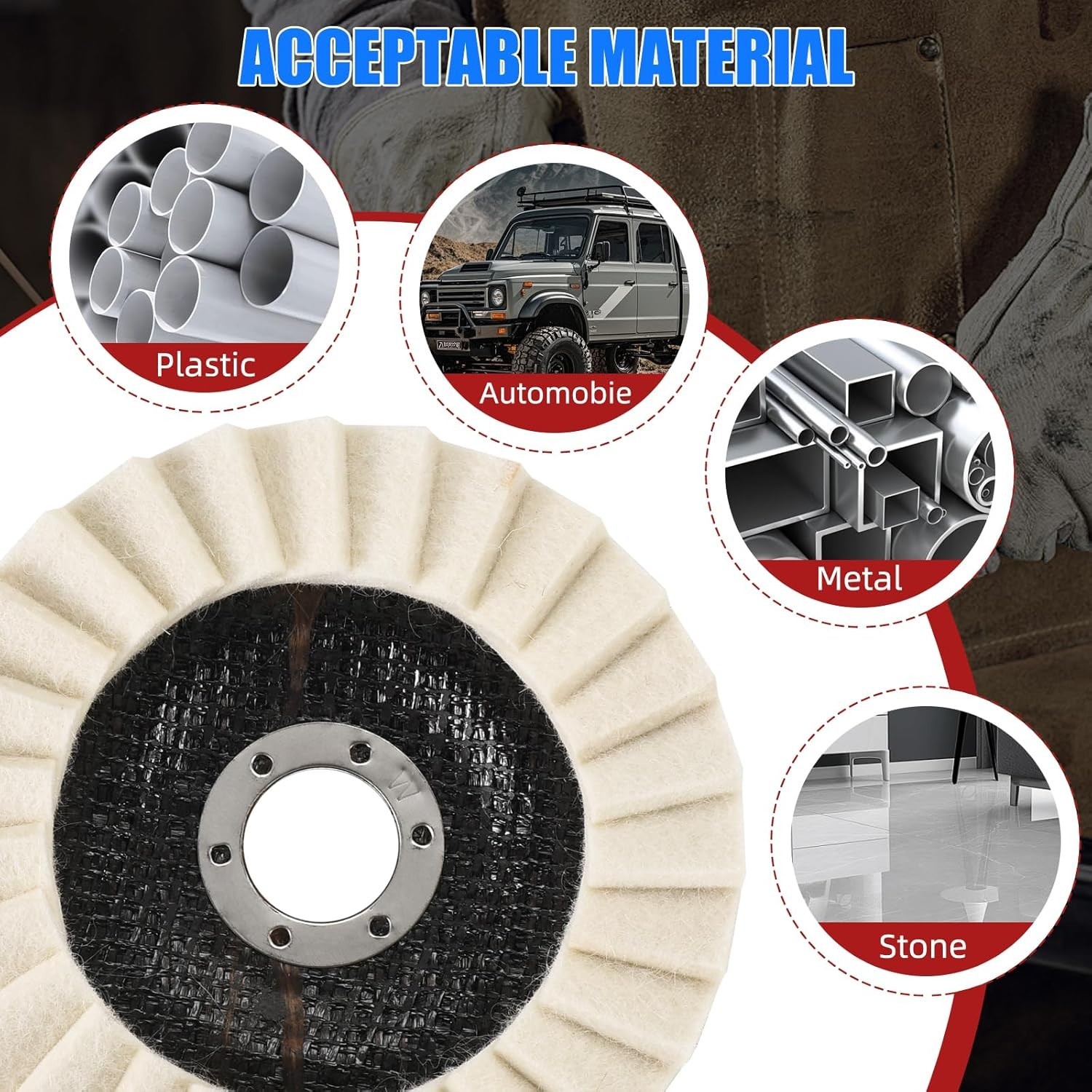 5pcs 4.5/5″ Wool Polishing Wheels Buffer Pads Flap Felt Polishing Finishing Disc