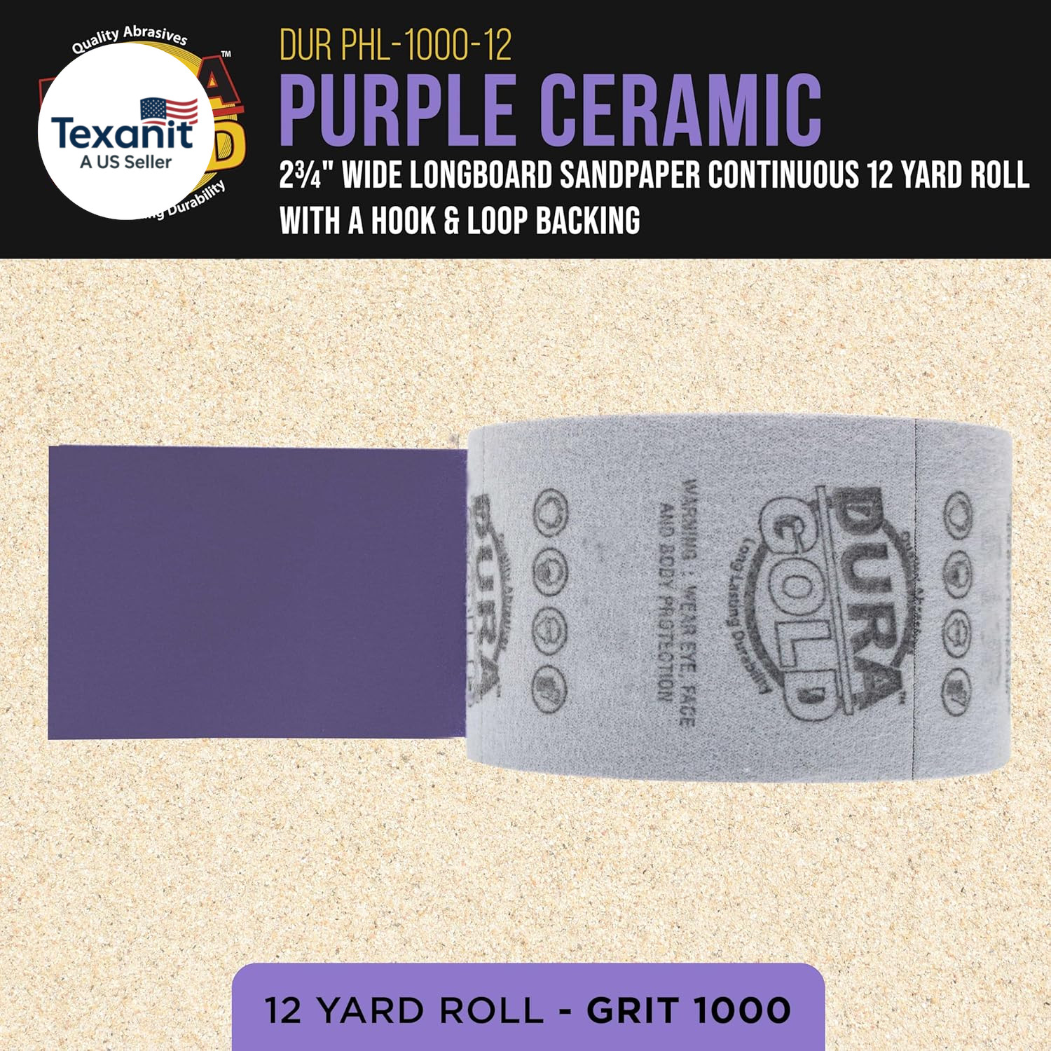 Premium 1000 Grit Purple Film Ceramic Longboard Sandpaper, 2-3/4″ Wide Continuou