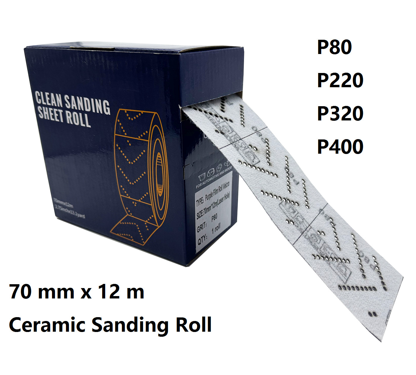 1 PCS 70 mm x 12 m ‎Ceramic Automotive Sanding Roll P80-P400 for Coating Removal