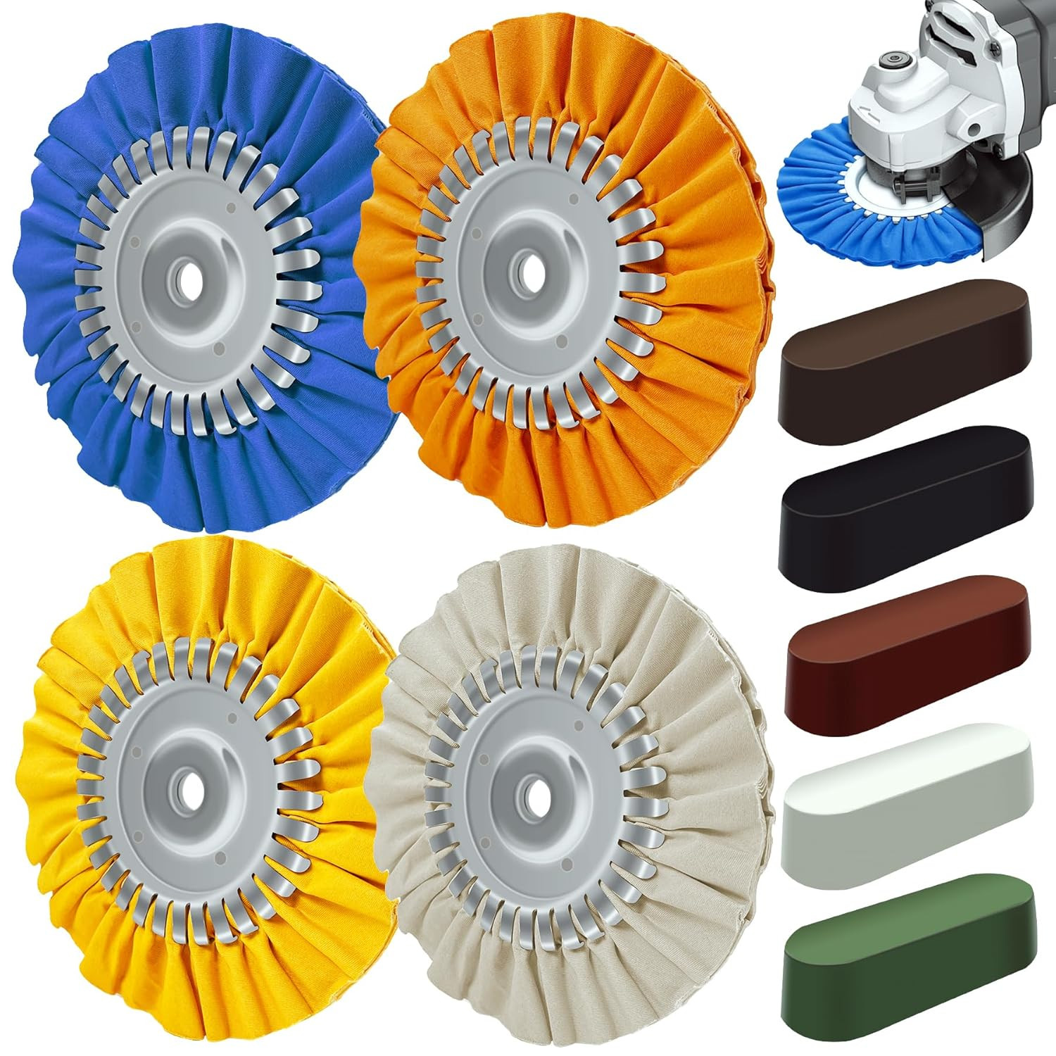 8″ Airway Buffing Wheel, 9Pcs Aluminum Wheel Polishing Kit in Diameter 5/8 Inch