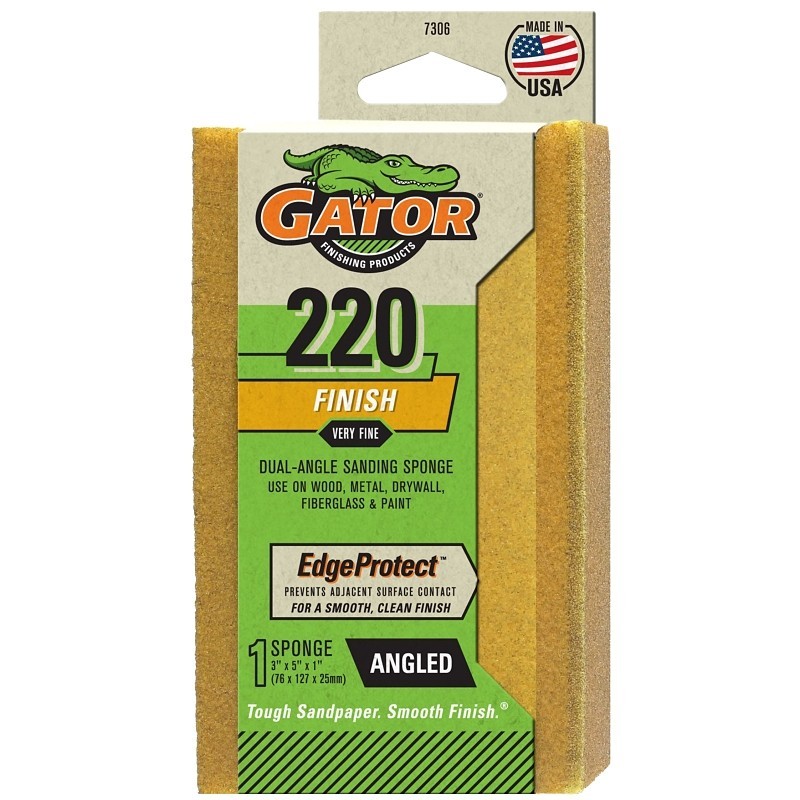 Gator 7306 Sanding Sponge, 5 in L, 3 in W, 220 Grit, Extra Fine, Aluminum Oxide