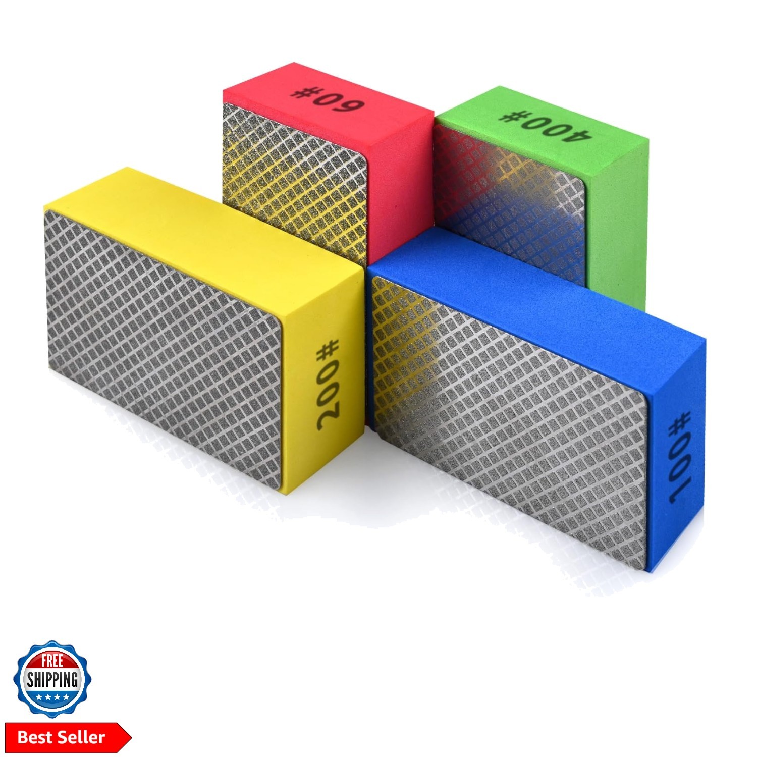4pcs Diamond Hand Polishing Pads for Ceramic Tile Glass Grinding,Sanding Bloc…
