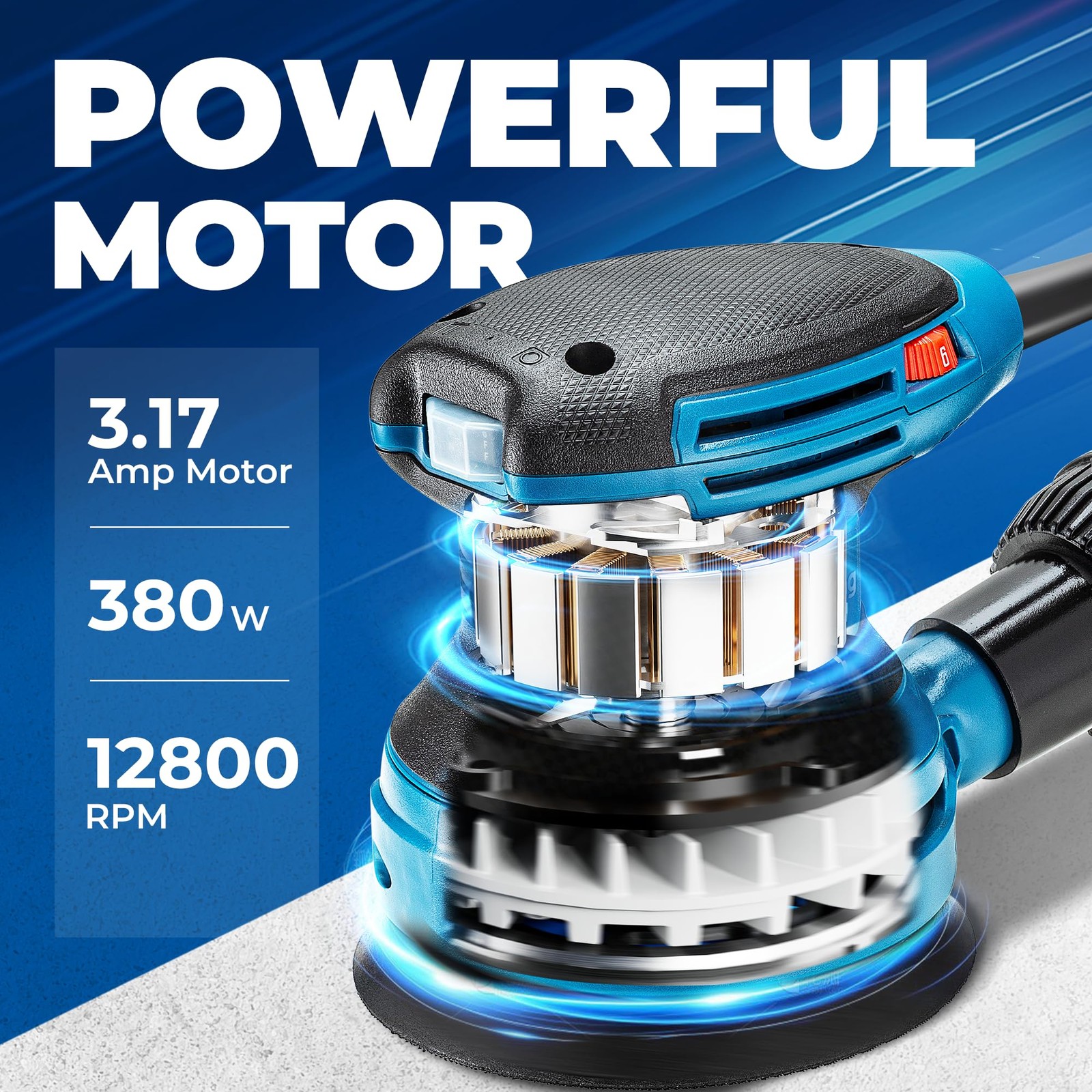 Dong Cheng 5-Inch Random Orbital Sander 3.2A 12800OPM Electric Palm Blue