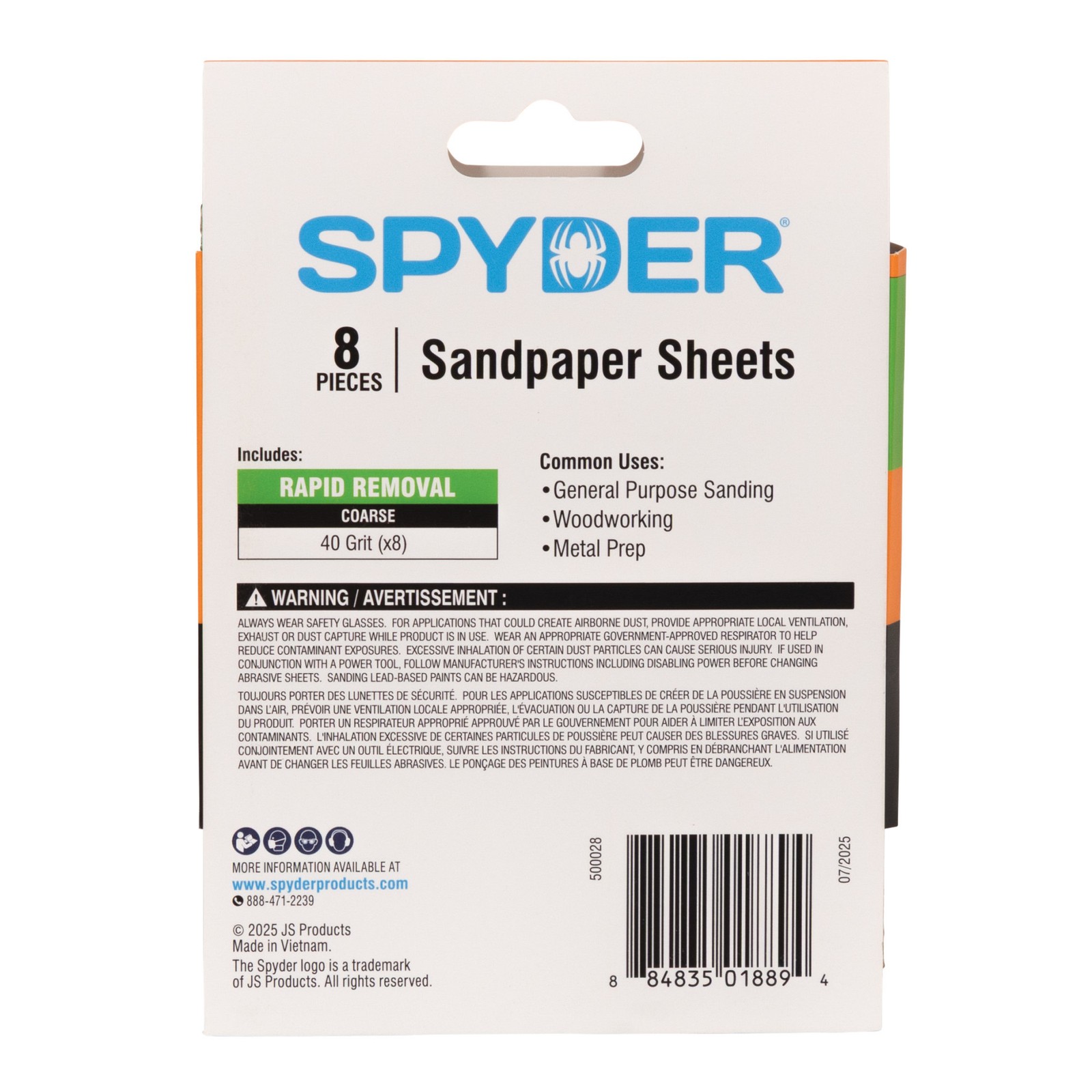Spyder 4.5 in. x 5.5 in. 80 Grit Aluminum Oxide Sandpaper Sheets 8-Pack 500029