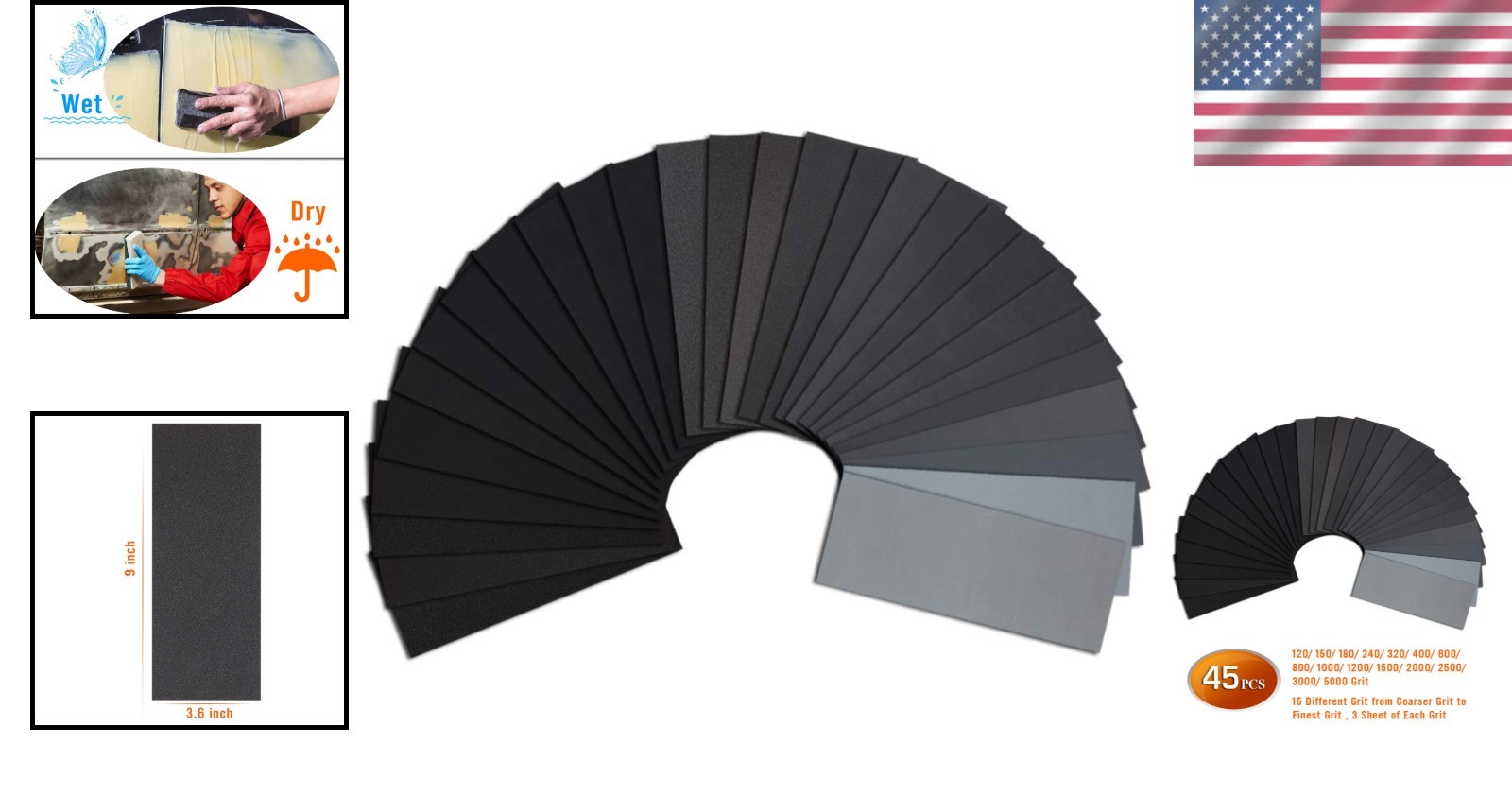 45-Piece Waterproof Sandpaper Assortment for Wooden Finishing & Automotive Tasks