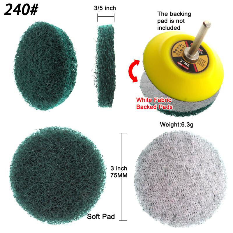 3″ 75mm Hook & Loop Scouring Pads Flocking Sanding Discs 240-3000 Grit Polishing