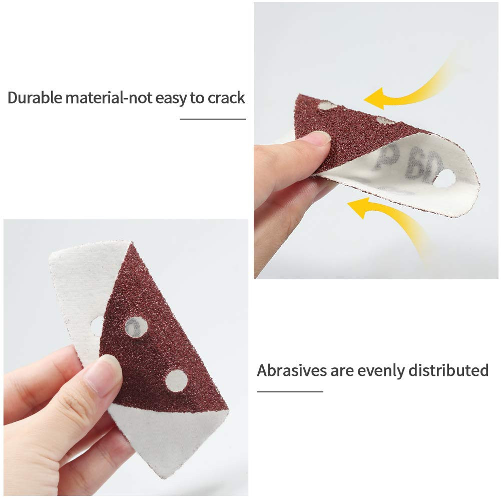 50 Pcs Triangle Sanding Pads Hook and Loop 60 Grit Oscillating Sanding Pad 90Mm