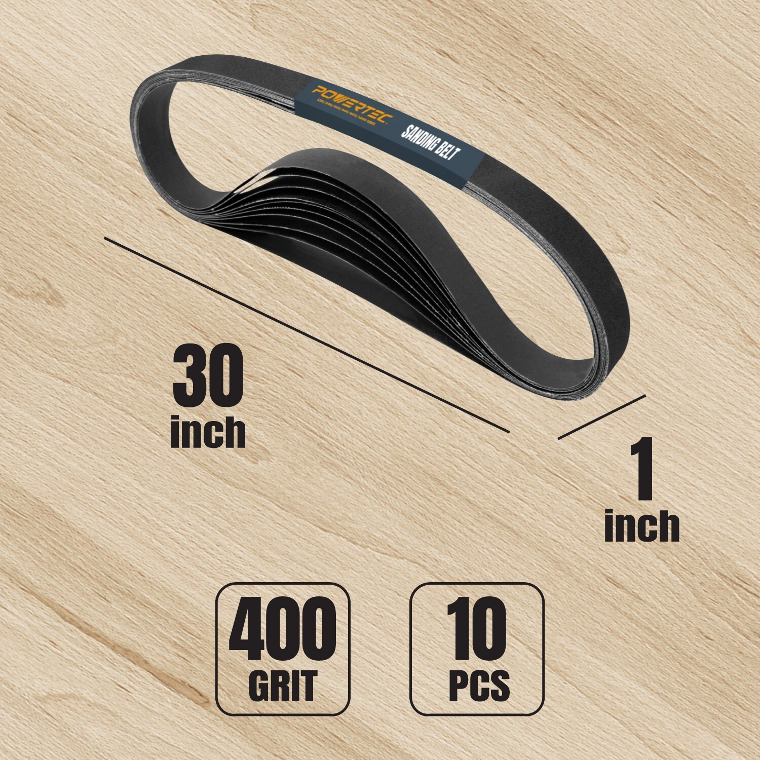 POWERTEC 1 x 30″ 400 Grit Silicon Carbide Sanding Belt, 10pk (457400)
