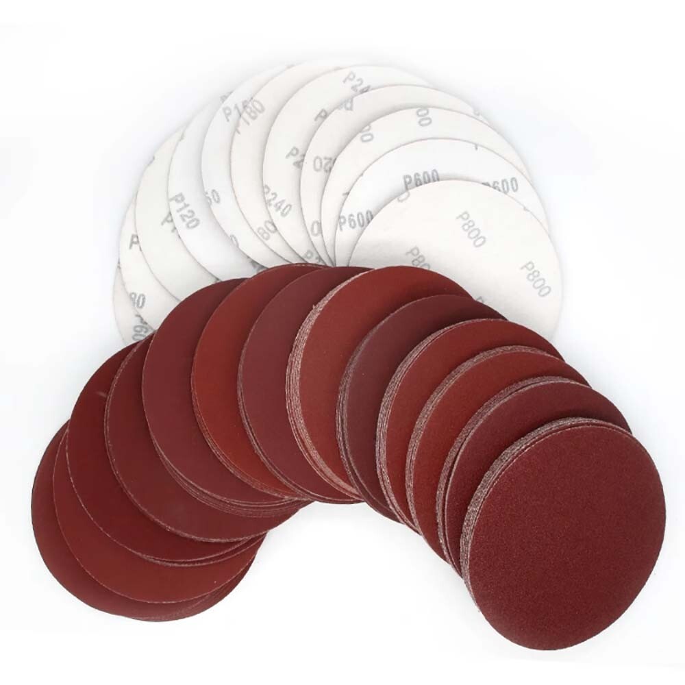125mm/5″ Dry Sanding Disc Pads Hook & Loop Orbital Red Sandpaper 40#-2000# Grit