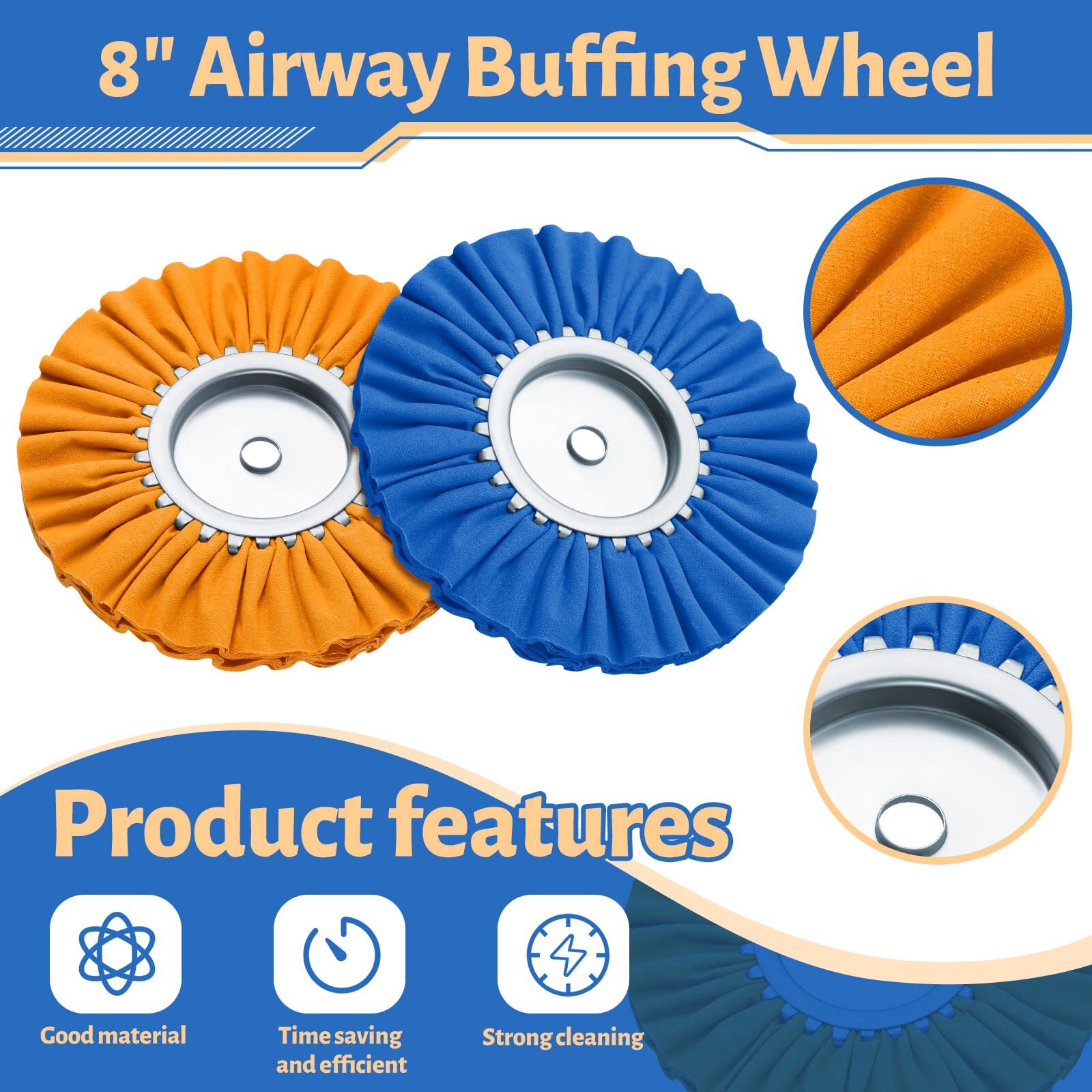 8 Pcs 8″ Airway Buffing Wheel Aluminum Wheel Polishing Kit Safety Flange In Diam