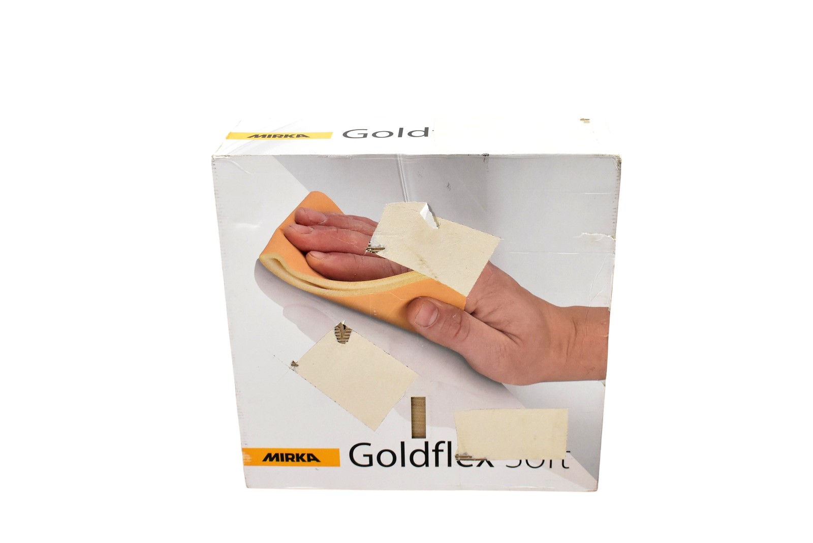 Mirka Goldflex Soft Sanding Pads 4.5×5 in P240 Grit Open Box 200ct Foam-Backed
