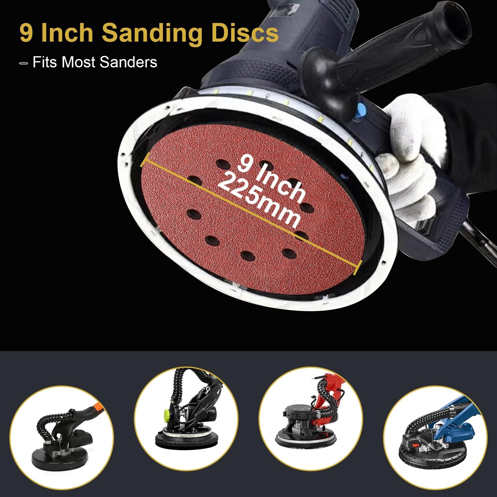 UQIPLB 50 Pcs 9 Inch Sanding Discs, 10-Hole Hook And Loop Round Sandpaper