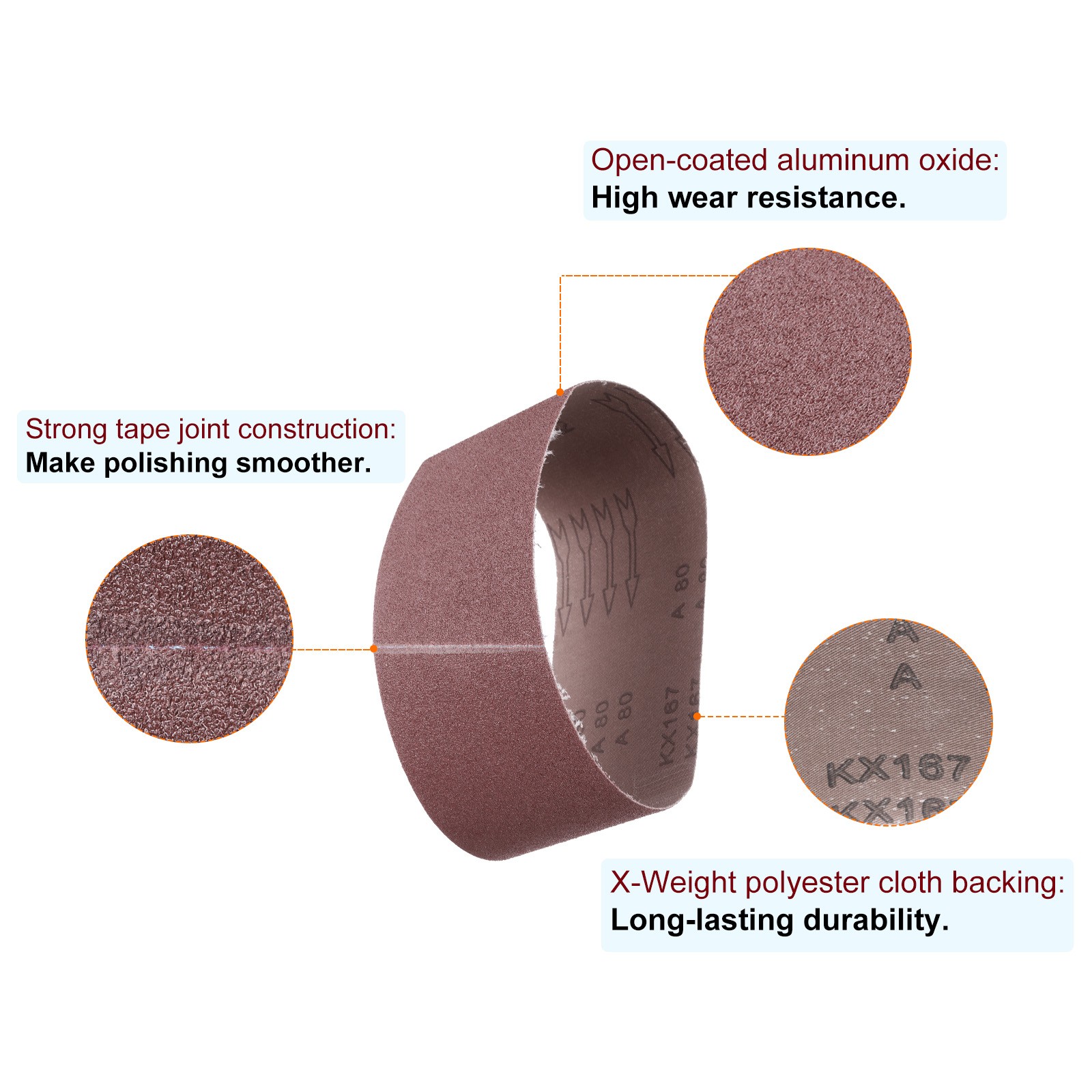 12pcs 80 Grits Aluminum Oxide Sanding Belts 4″ x 22″ Ring Abrasive Belts