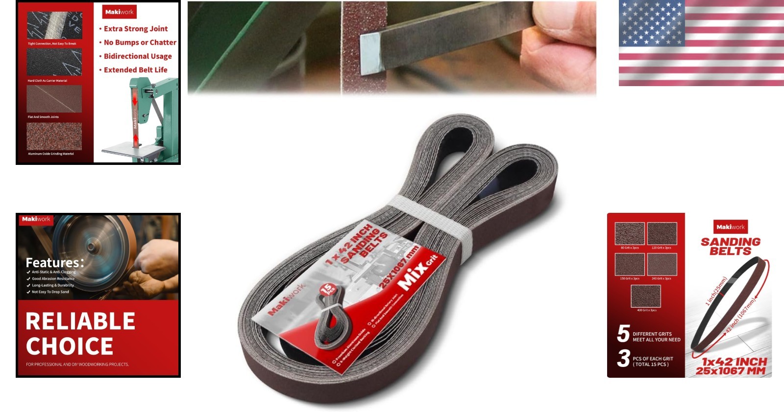 Versatile 15-Pack Sanding Belts – 1×42 Inch, Aluminum Oxide for Multiple Uses