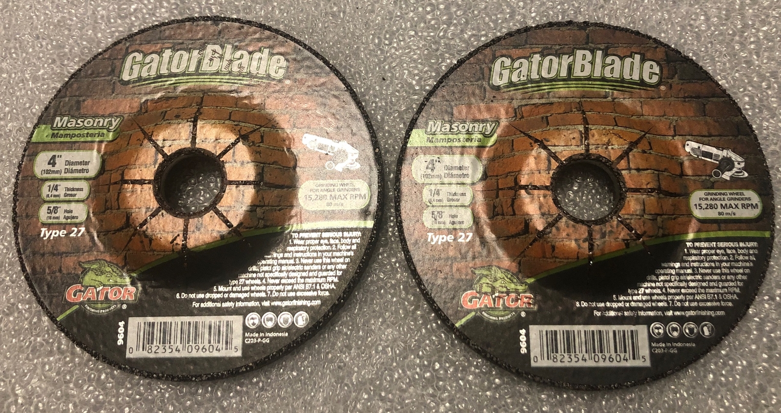 (Lot Of 2) GatorBlade 9604 Masonry Grinding Wheel 4 x 1/4 x 5/8 Type 27