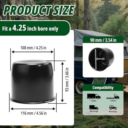 4 Pcs 4.25″ Push Through Wheel Center Caps for Truck OD:4.25″ H:3.66″ Black