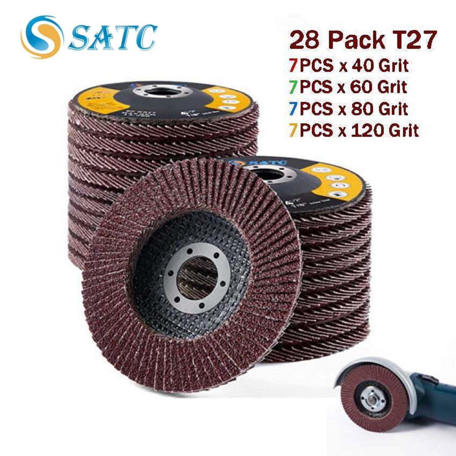 28 Pcs 4.5 Inch 40 60 80 120Grit Aluminum Oxide Flap Disc Grinding Wheel Sanding