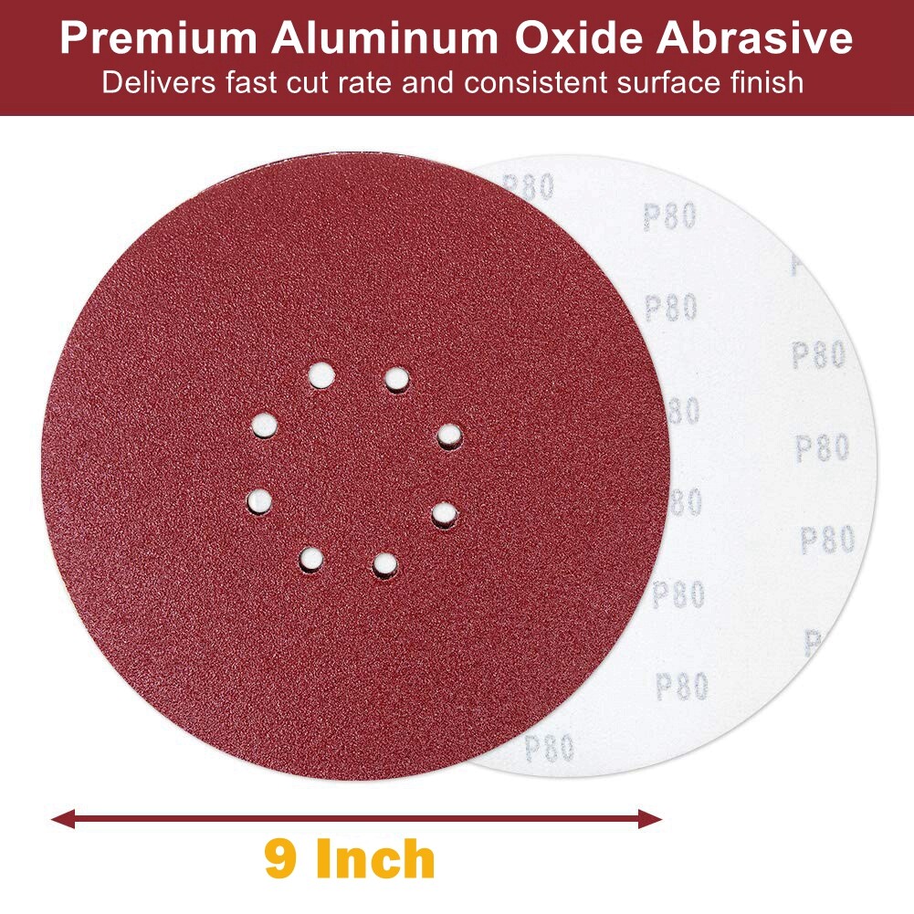 10PCS 9 inch 8-Hole Drywall Sander Paper 225mm Sanding Disc Hook Loop 80 Grit